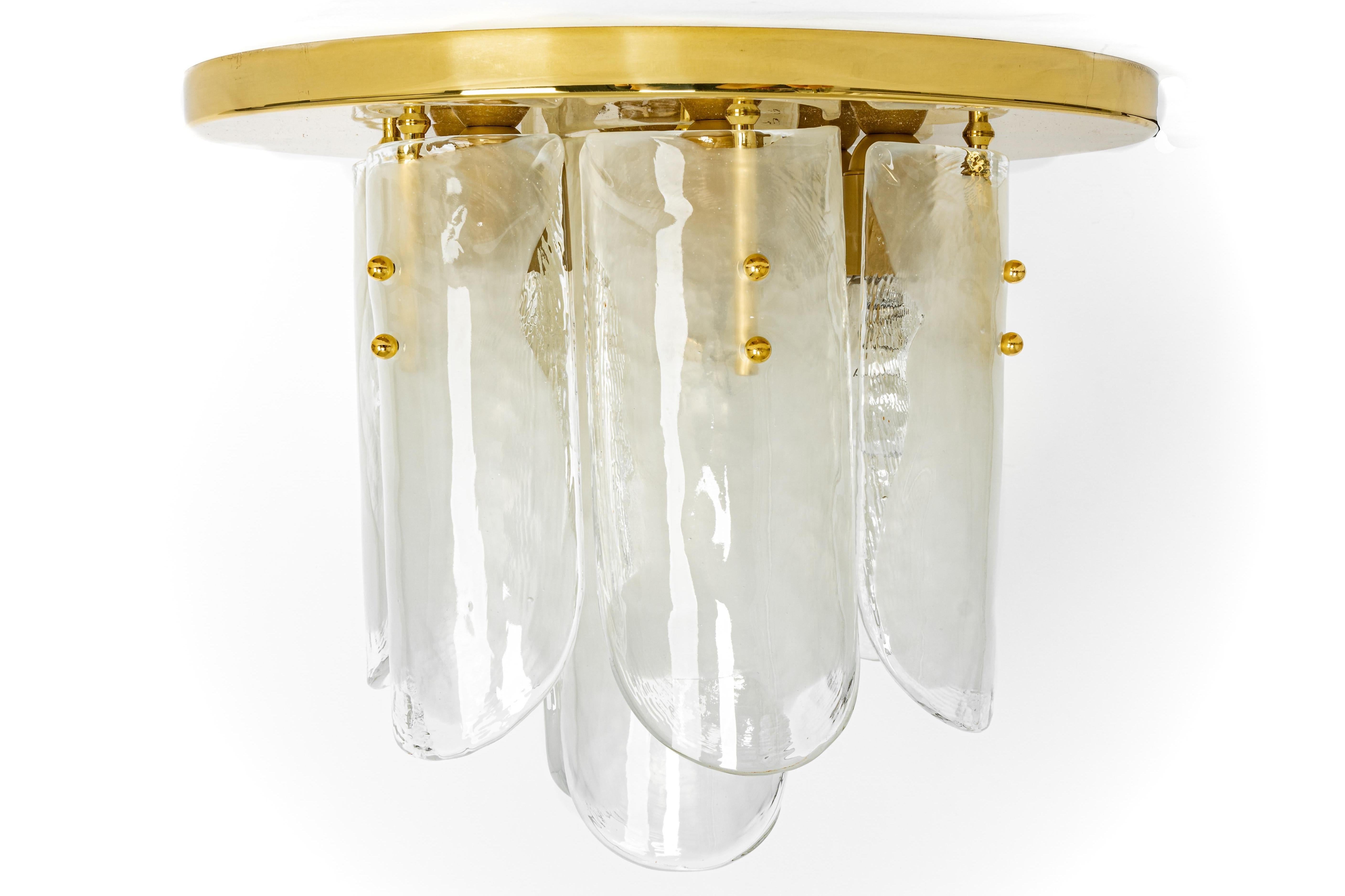 Stunning Brass, Murano Glass Light Fixture, Kalmar, Austria, 1970 For Sale 1