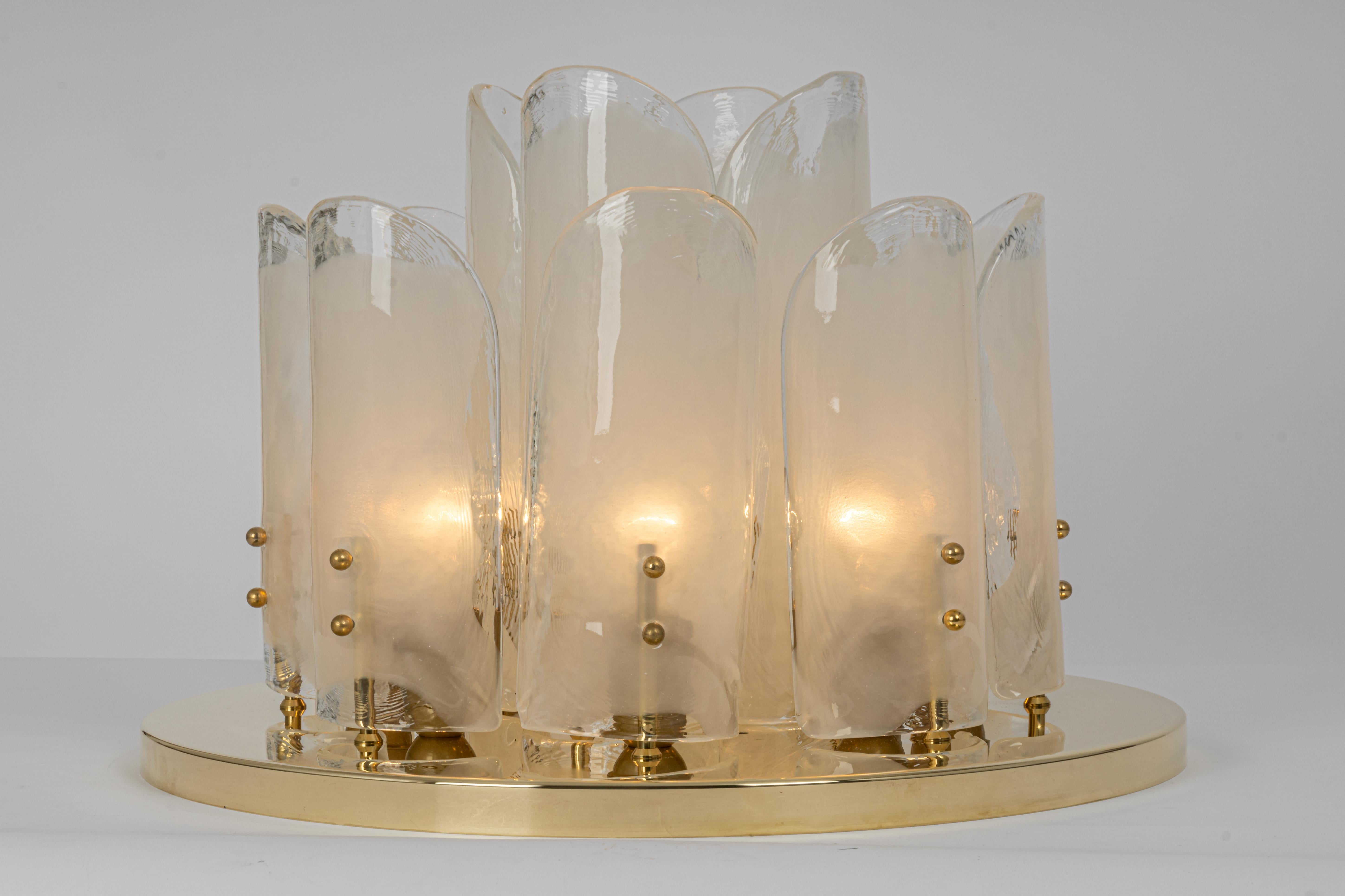 Stunning Brass, Murano Glass Light Fixture, Kalmar, Austria, 1970 For Sale 1