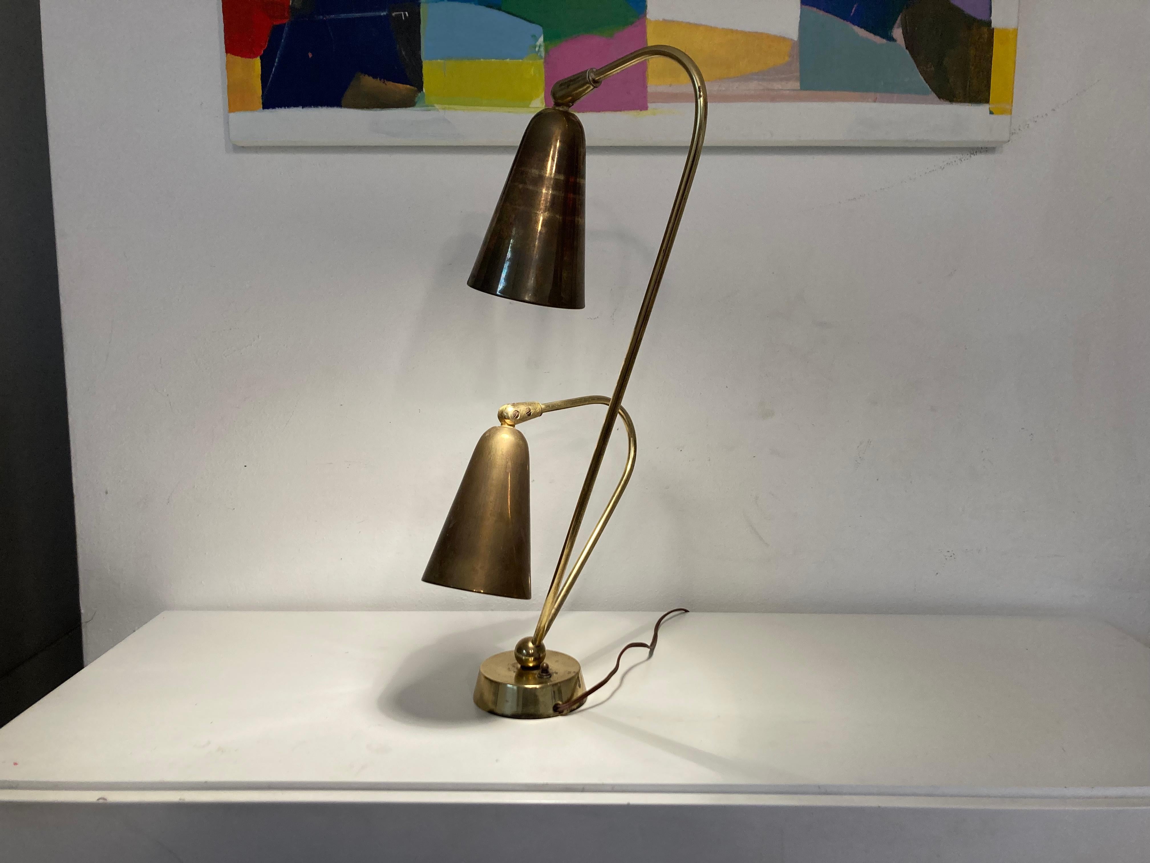 Stunning Brass Table Lamp in the style of Paavo Tynell, USA 1950s In Good Condition For Sale In Miami, FL