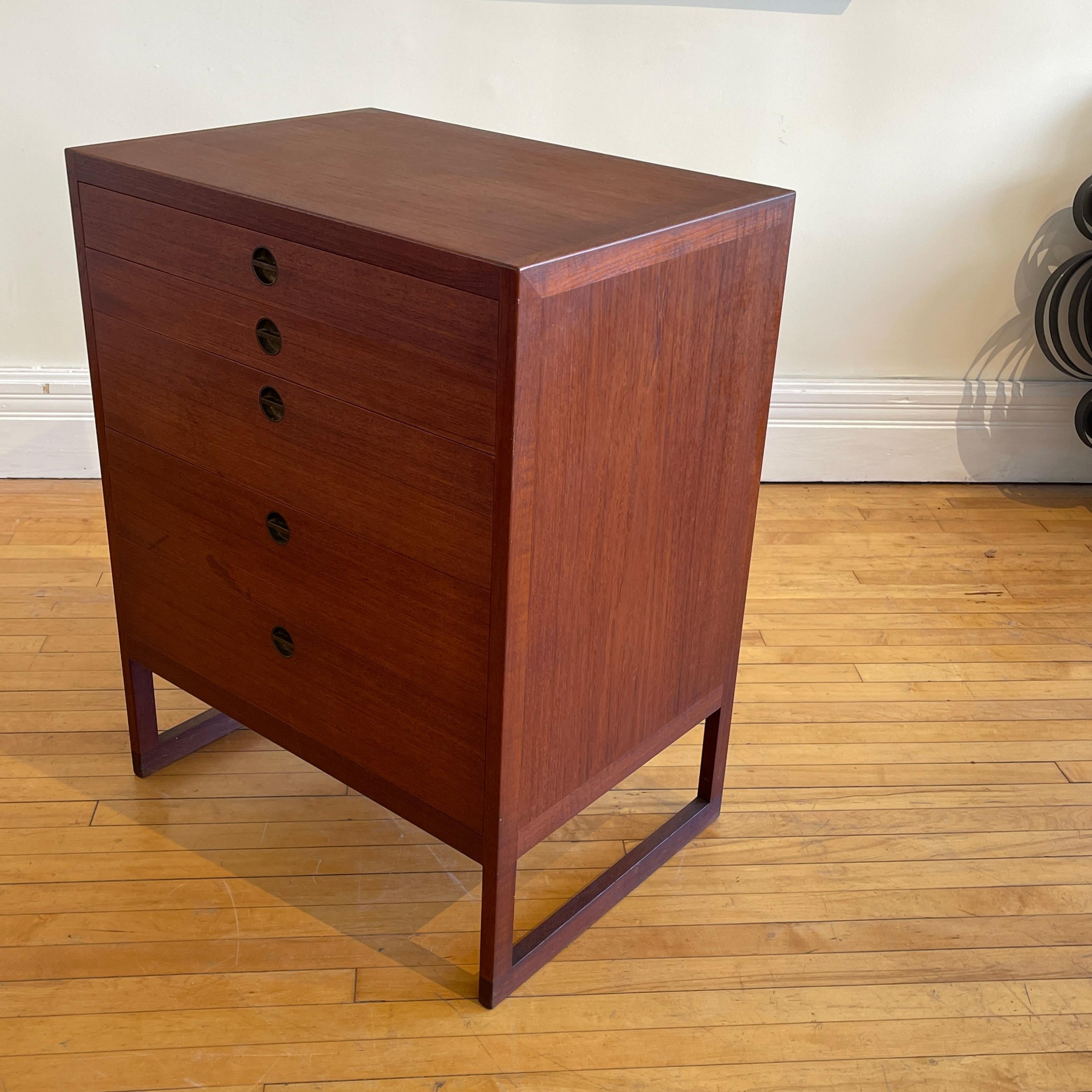 Stunning Børge Mogensen for Povl Dinesen Teak and Brass Petite 5 Drawer Dresser 3