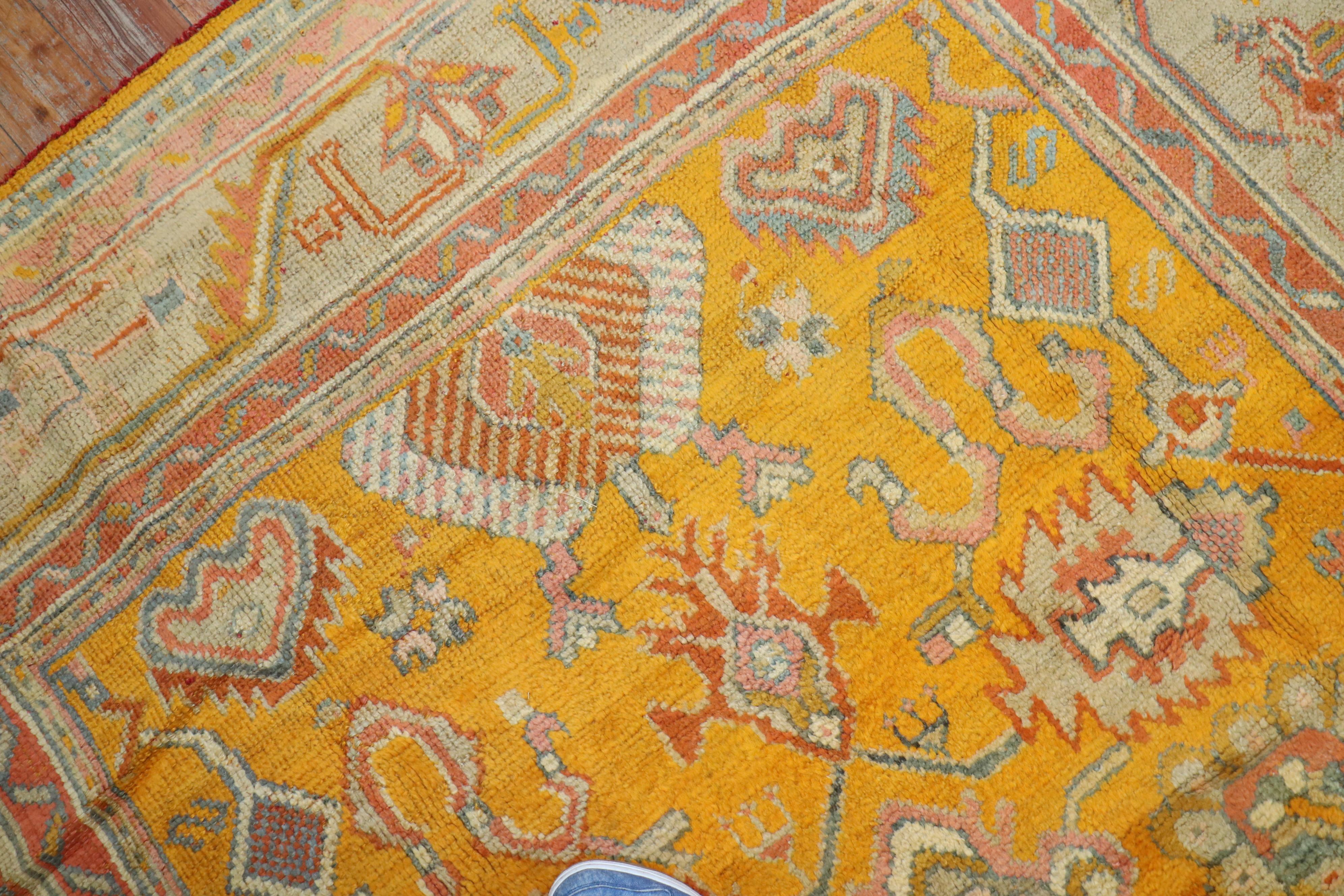 Stunning Mango Antique Turkish Oushak Rug In Excellent Condition For Sale In New York, NY