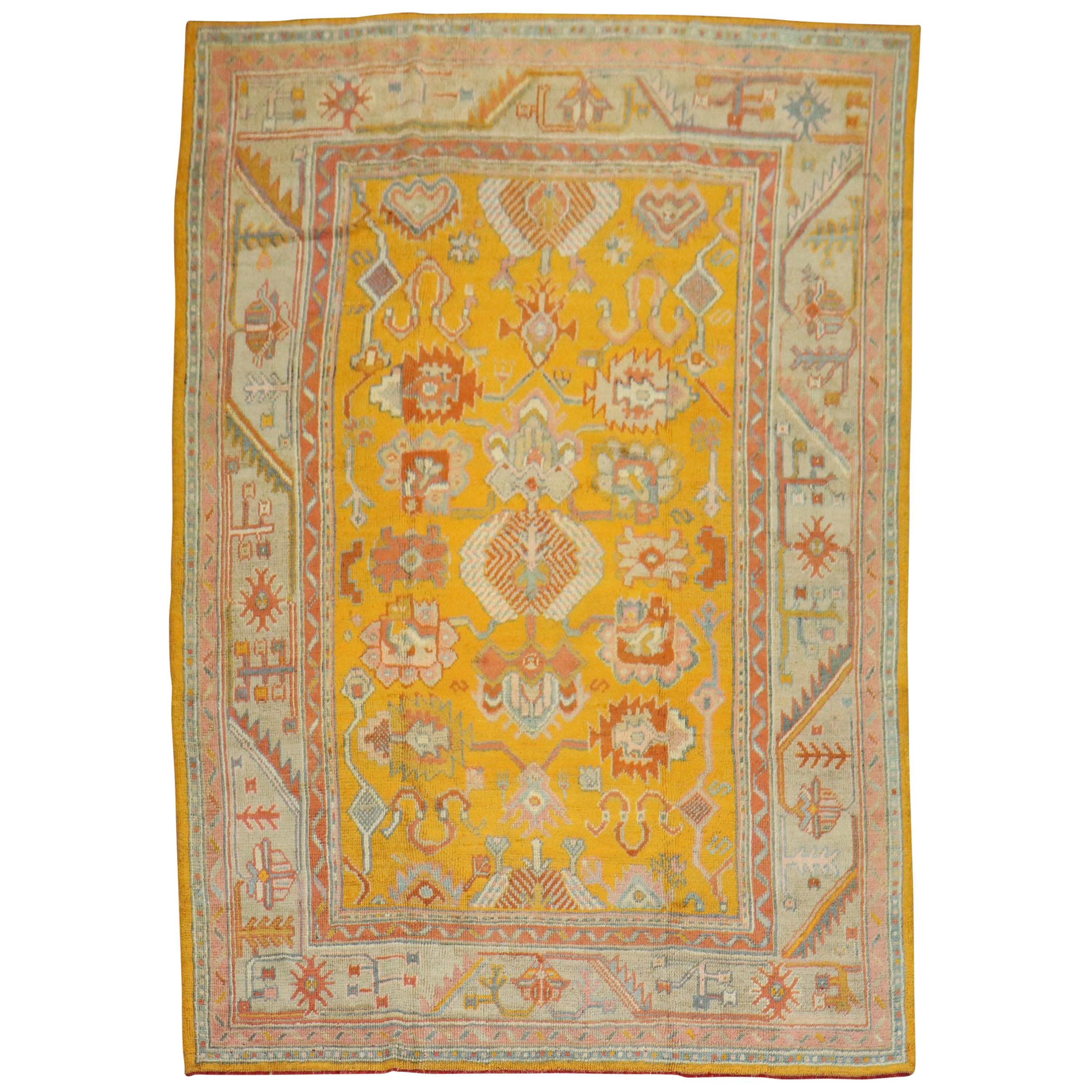 Stunning Mango Antique Turkish Oushak Rug For Sale