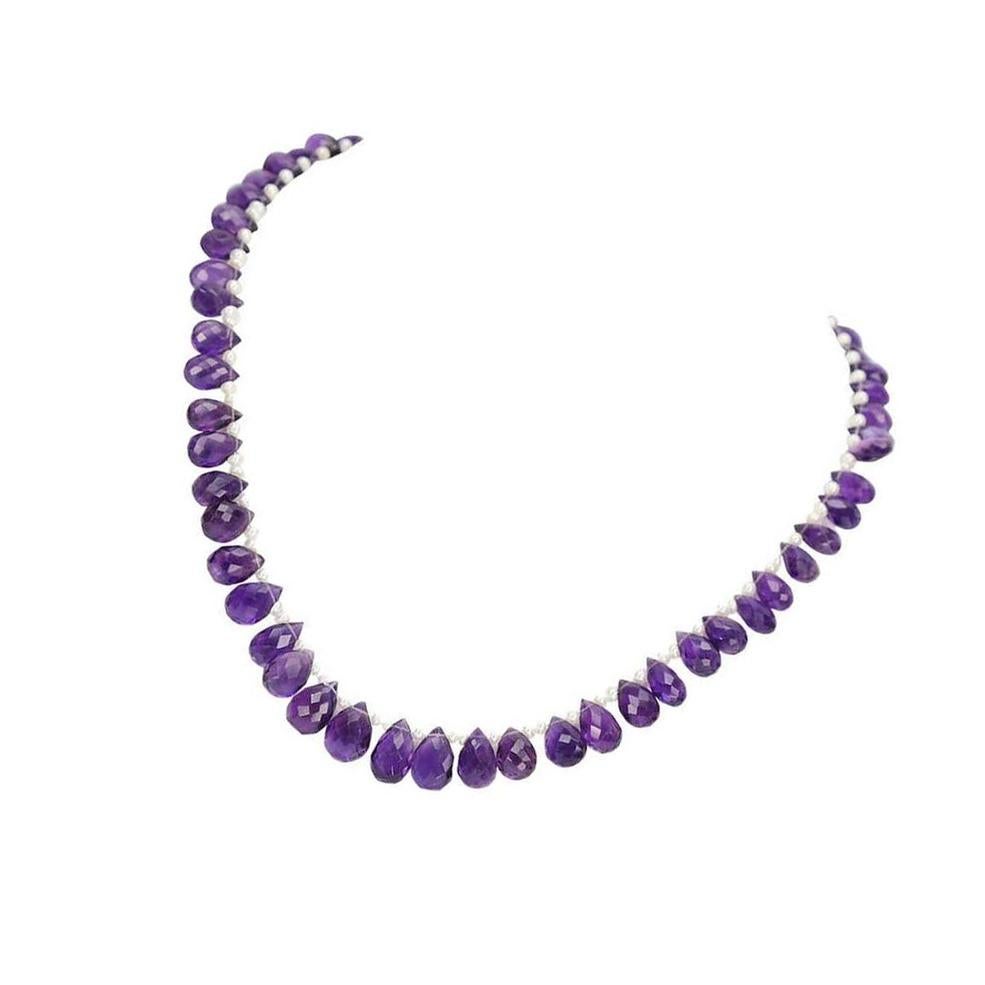 Contemporary Stunning Briolette Gem Amethyst Pearl Gold Necklace Estate Fine Jewelry