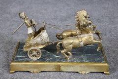 Stunning Bronze and Marble Roman Soldier on Chariot with Horses