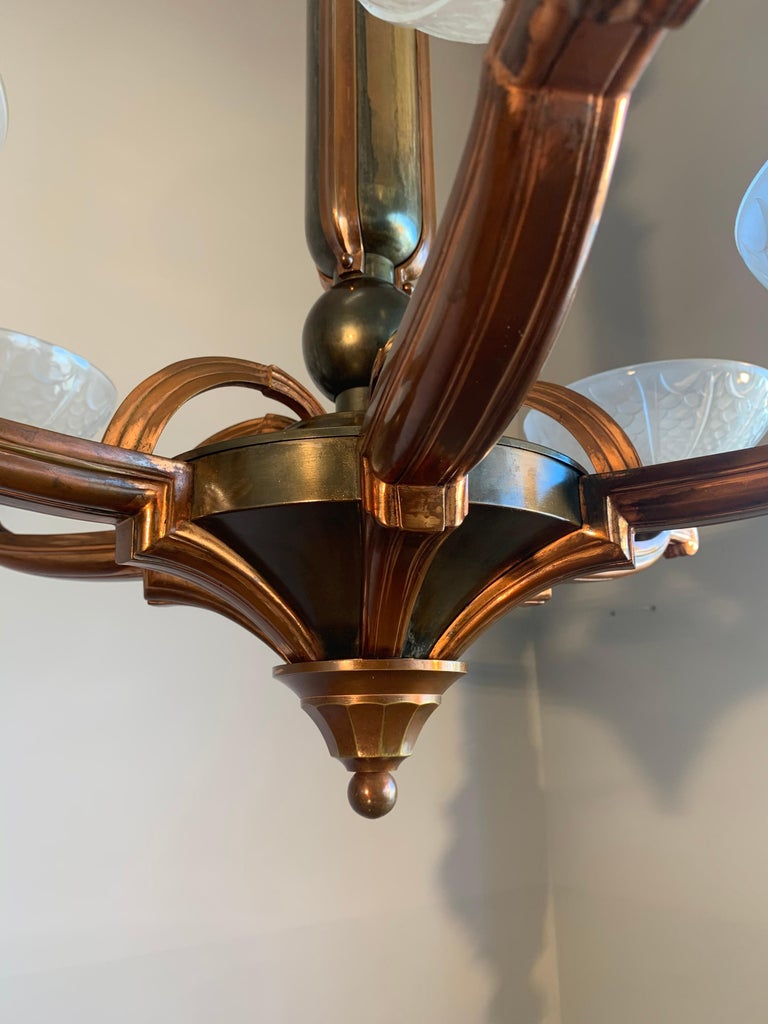 Superbe Lustre Art Déco En Bronze D'époque, Occasion