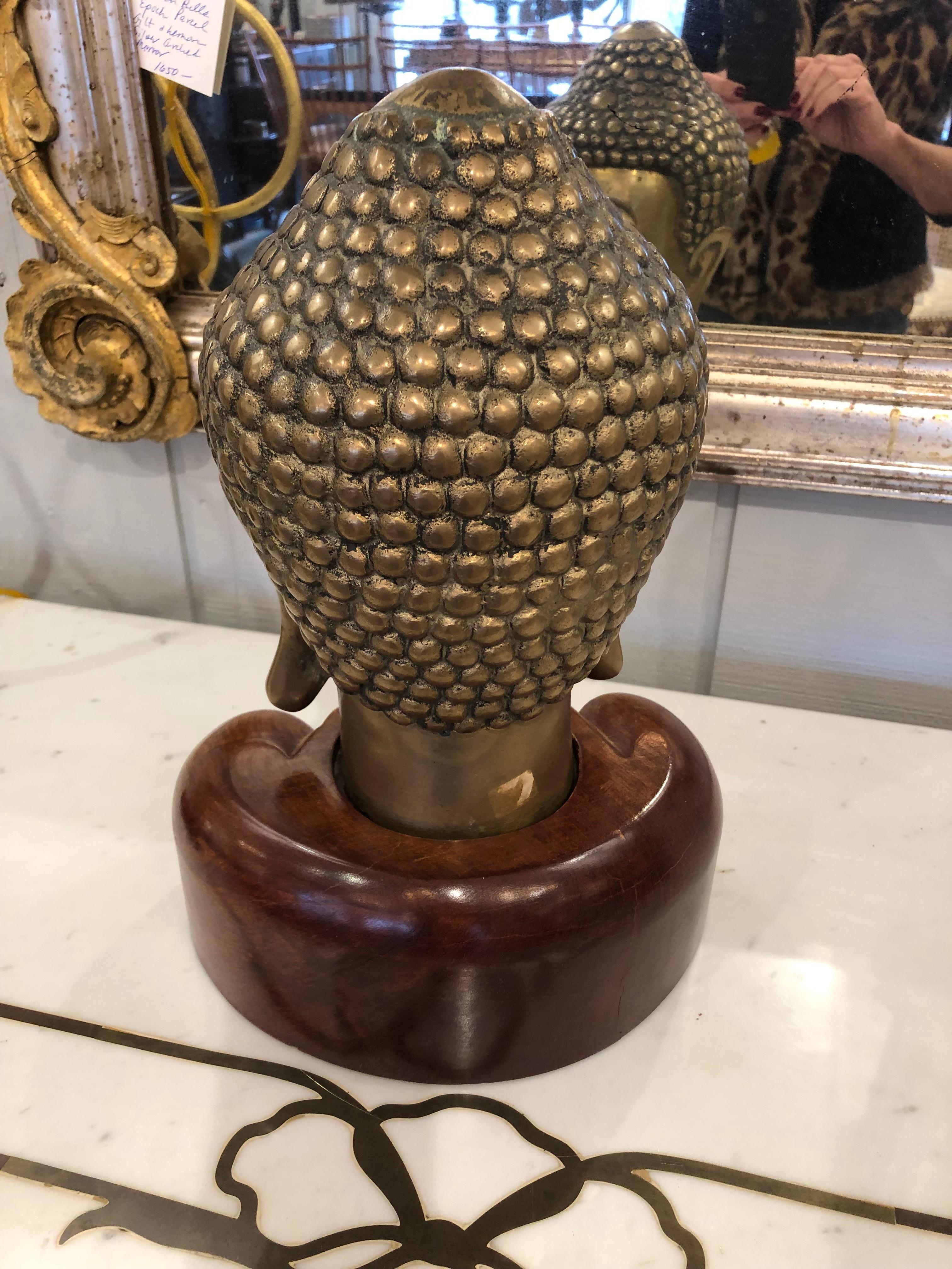 Stunning Bronze Buddha Statue on Wooden Base For Sale 2