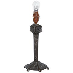 Stunning Bronze Floral Table Lamp with Burr Walnut Affect Bakelite Switch