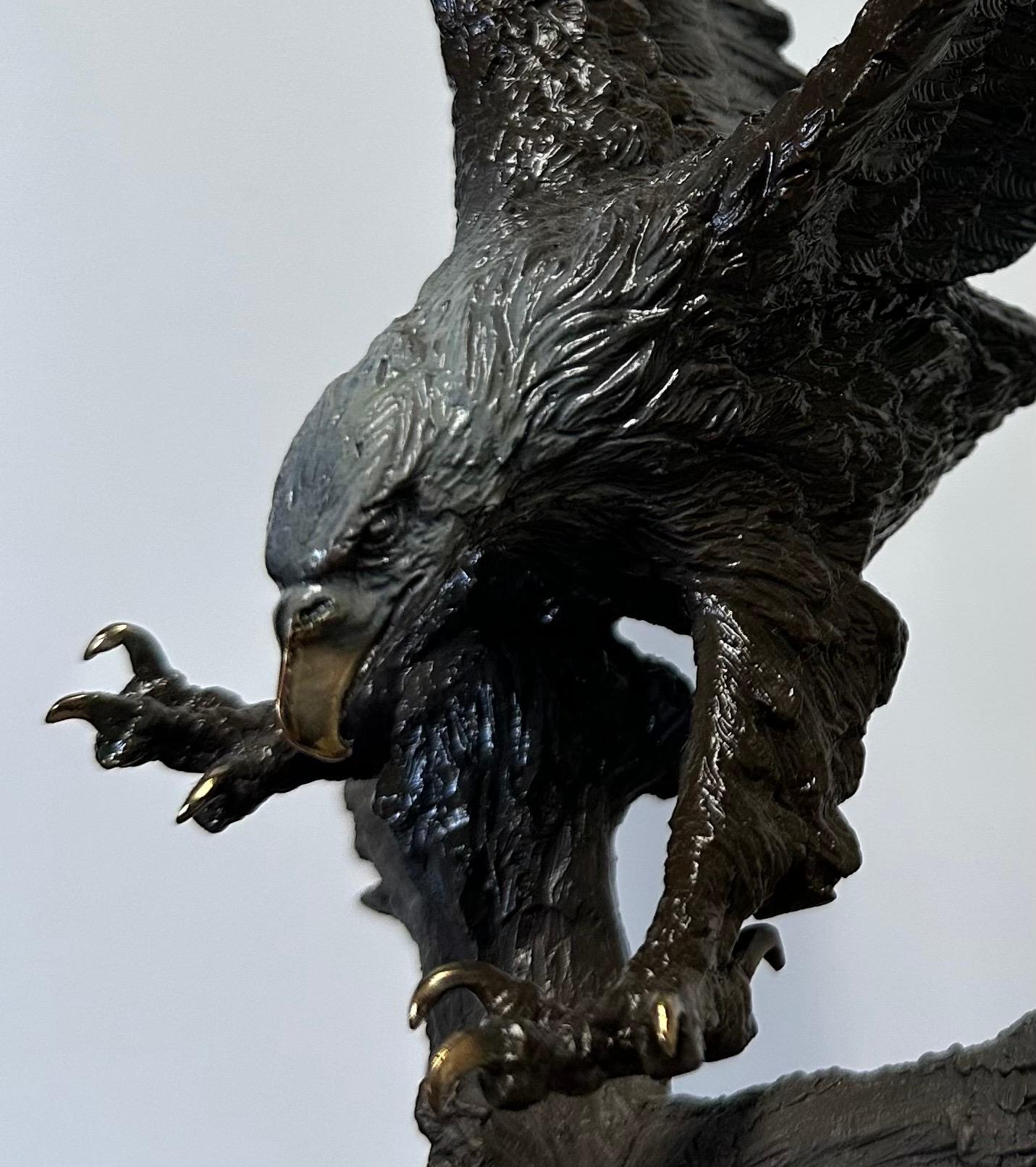 Stunning Bronze on Wood Base Bald Eagle Sculpture 