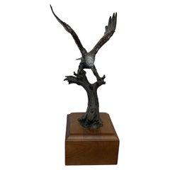 Stunning Bronze on Wood Base Bald Eagle Sculpture "Freedom" by Lorenzo Ghiglieri