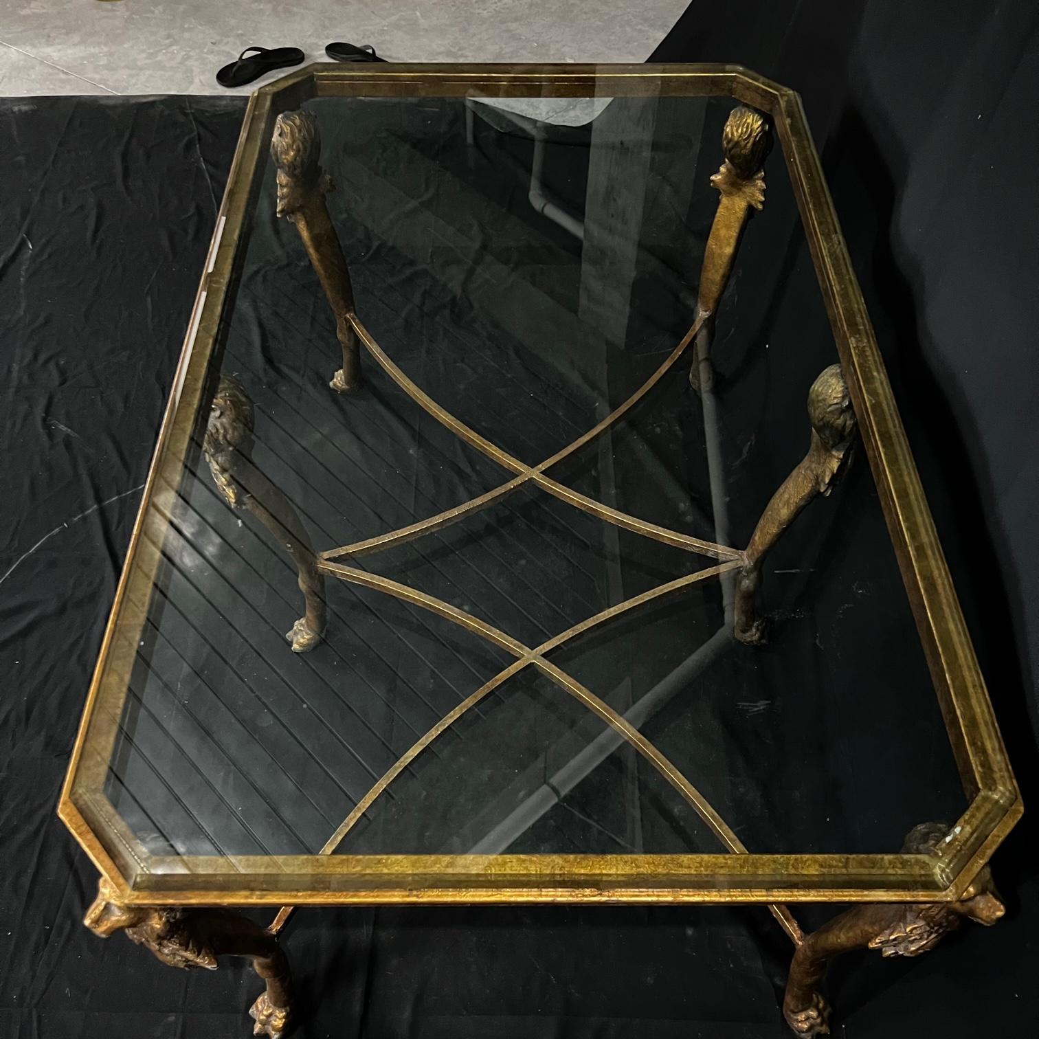 Stunning Bronze Sofa or Side Table with Lion Motif & Beveled Glass Top 2