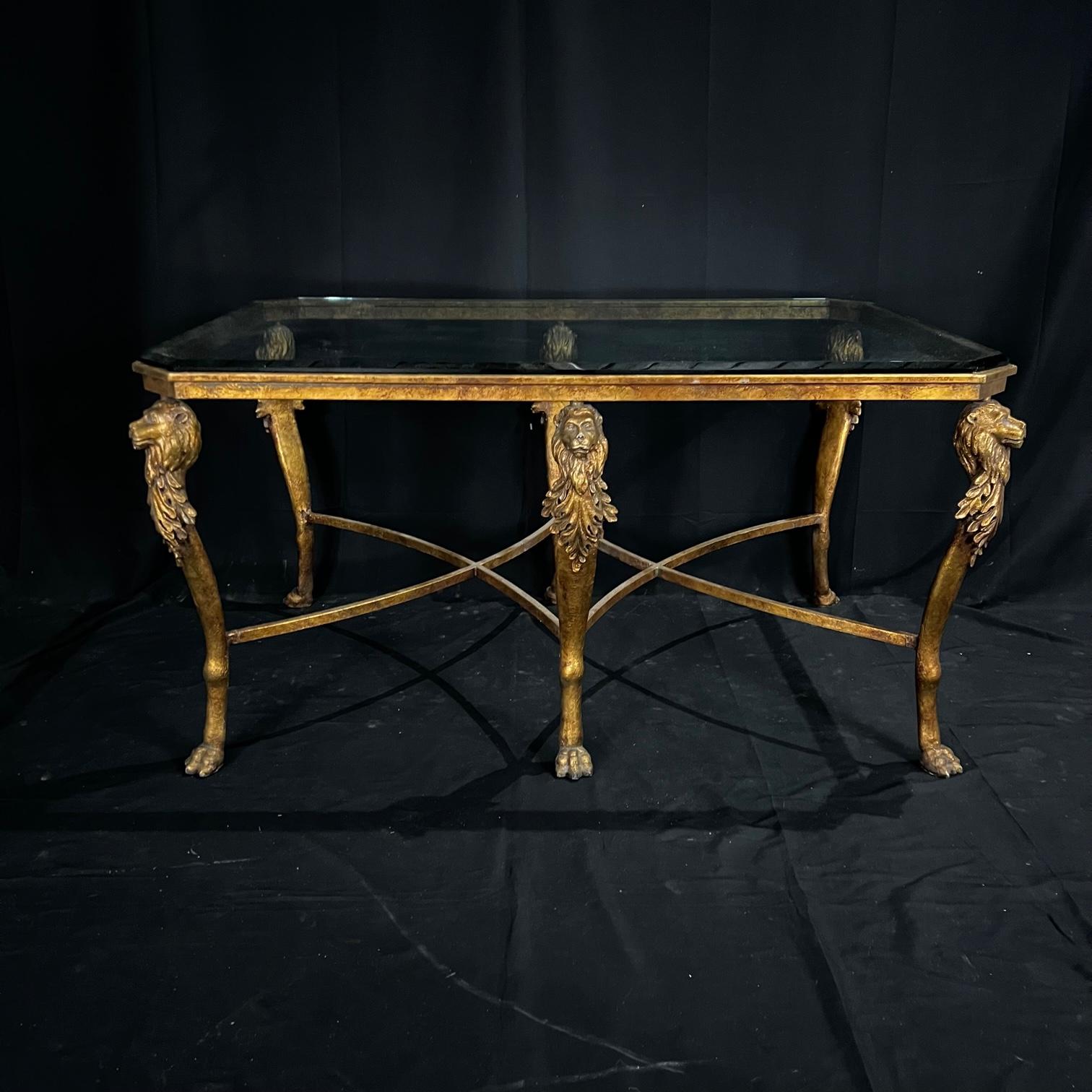 Very high quality neoclassical Italian lion’s head table with beveled glass top. Great size for a sofa table or side table.
#3121