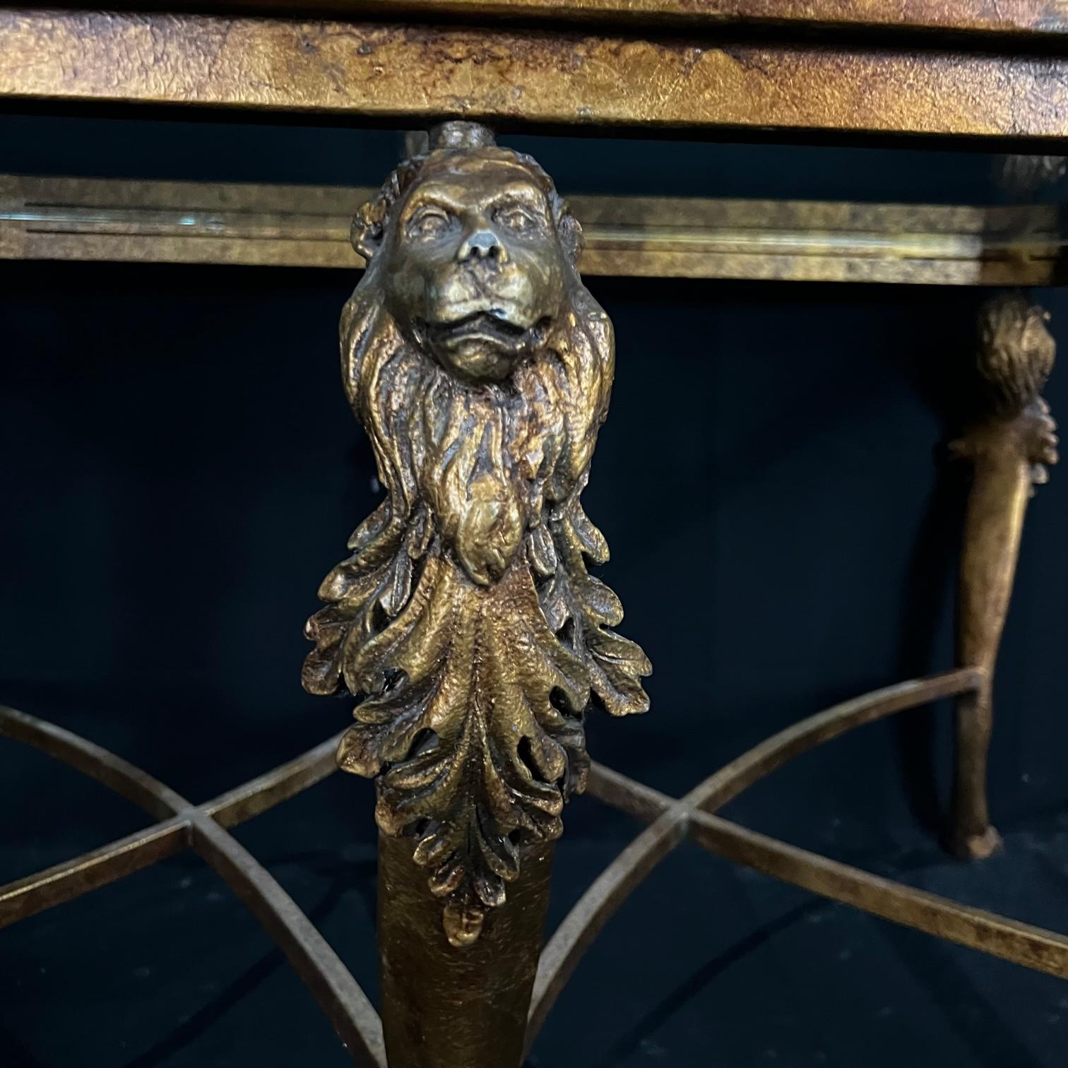 Stunning Bronze Sofa or Side Table with Lion Motif & Beveled Glass Top 1