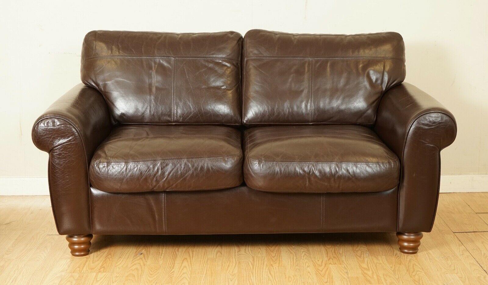 British Stunning Brown Heritage Saddle Leather John Lews Madison 2 Seater Sofa '1/2'