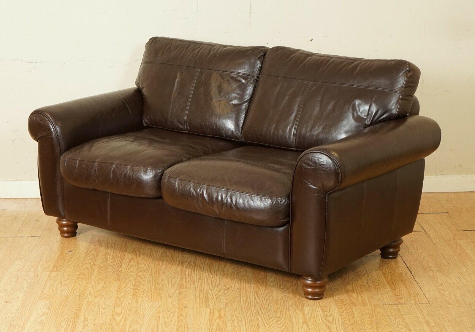 Hand-Crafted Stunning Brown Heritage Saddle Leather John Lews Madison 2 Seater Sofa '1/2'