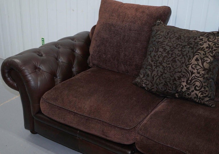 Stunning Brown Leather and Fabric Chesterfield Sofa at 1stDibs