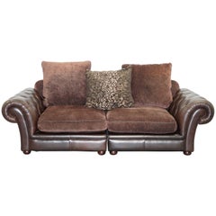 Stunning Brown Leather and Fabric Chesterfield Sofa