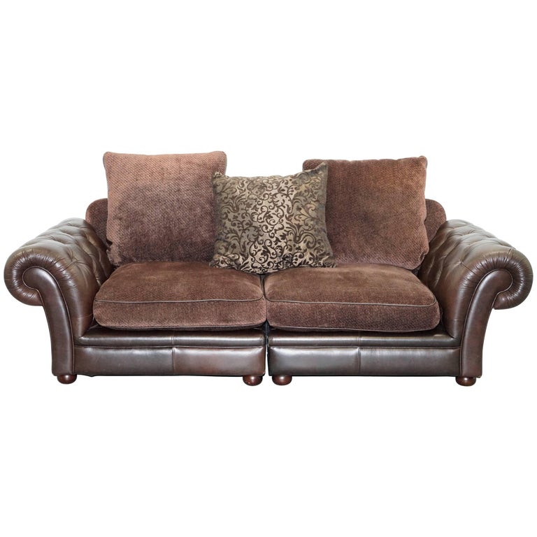 Stunning Brown Leather and Fabric Chesterfield Sofa at 1stDibs