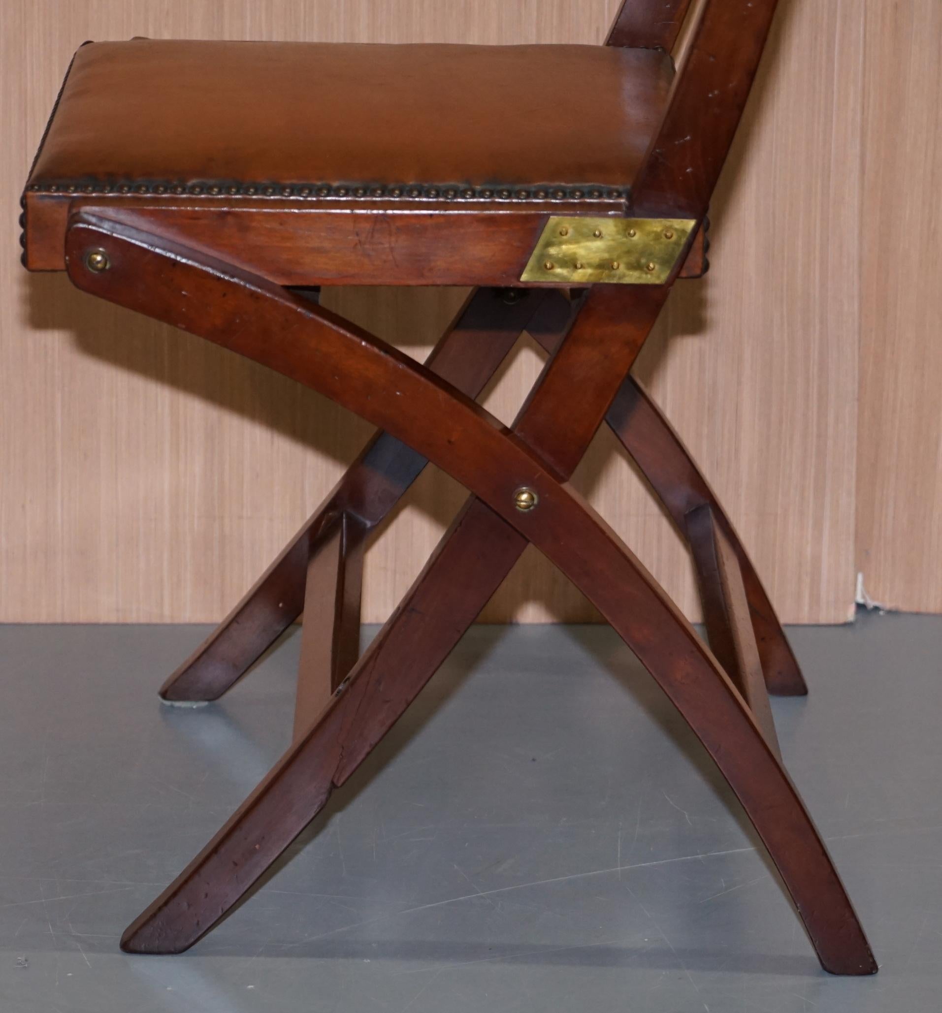 Stunning Brown Leather Kennedy Furniture Harrods Military Campaign Desk Chair 9