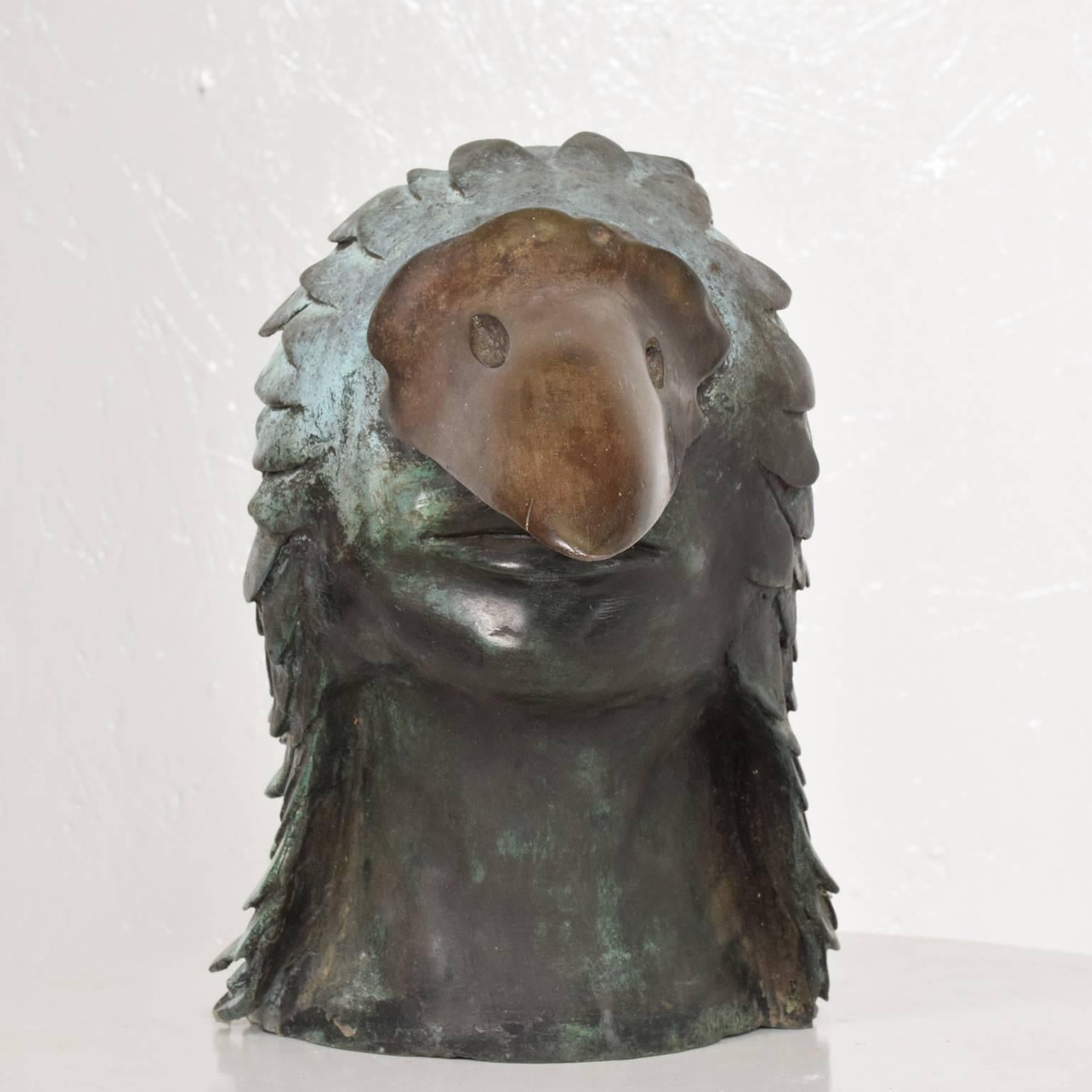 Stunning Brutalist Bronze Sculpture of a Bird-Man's Head, Mexico, 1960s 1