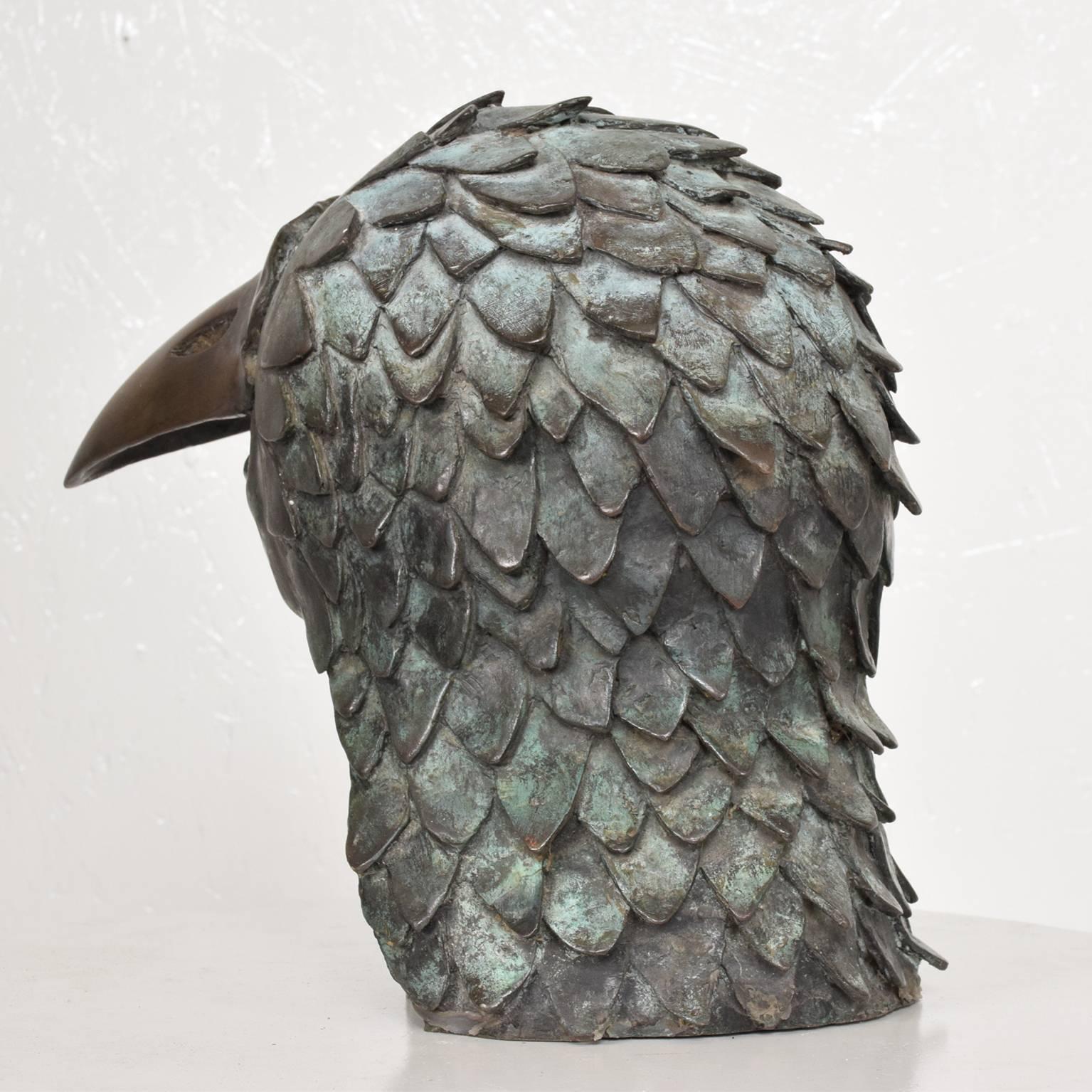 Mexican Stunning Brutalist Bronze Sculpture of a Bird-Man's Head, Mexico, 1960s