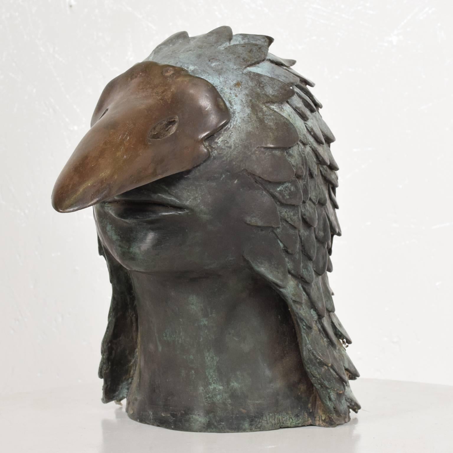 Stunning Brutalist Bronze Sculpture of a Bird-Man's Head, Mexico, 1960s In Good Condition In Chula Vista, CA