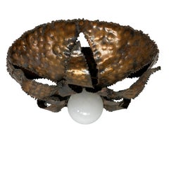 Stunning Brutalist Mid-Century Modern Copper Flush Mount, 1960, Italy