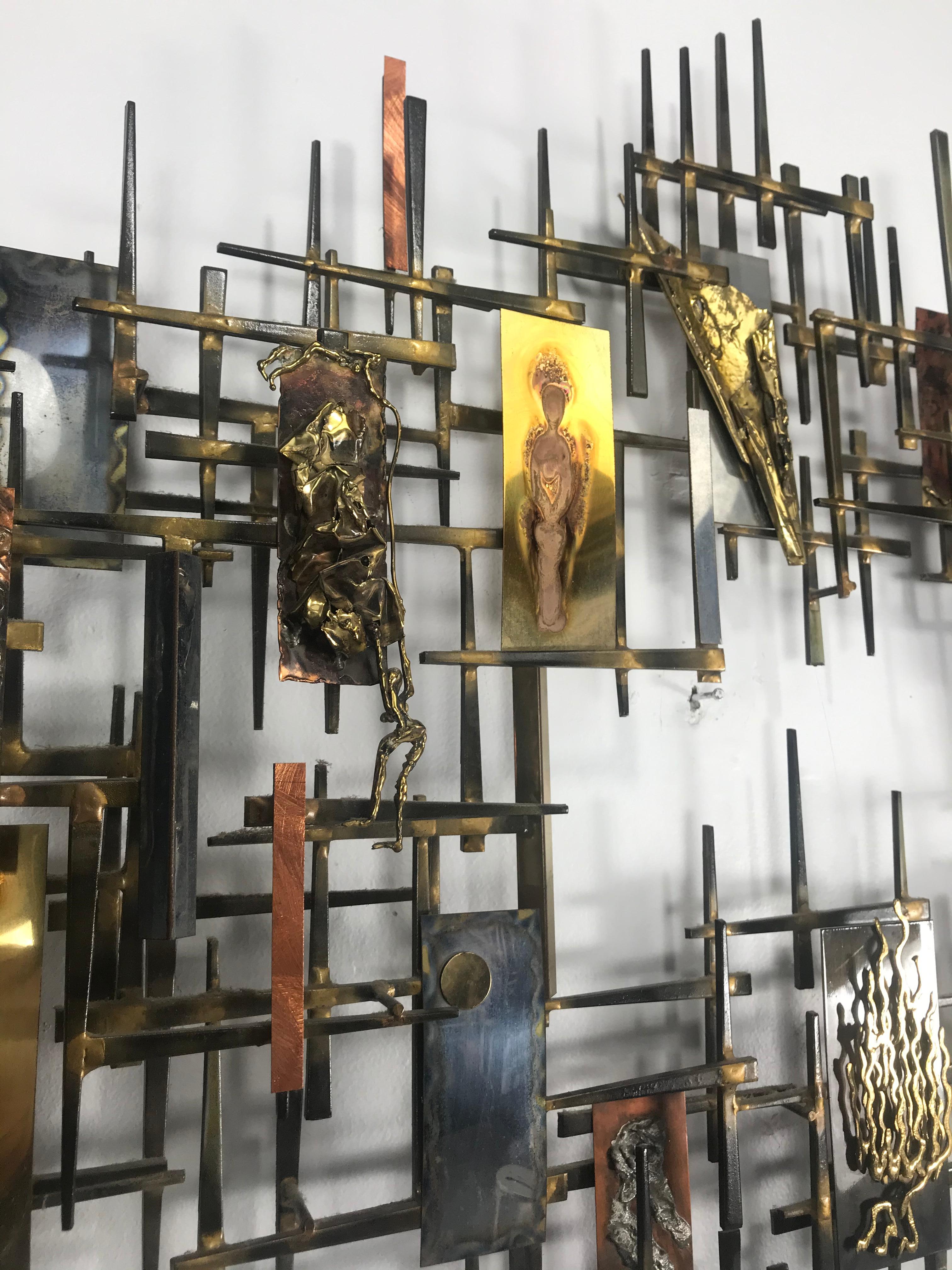 Stunning Brutalist Multi-Metal Wall Sculpture by R. H. Berger In Excellent Condition In Buffalo, NY