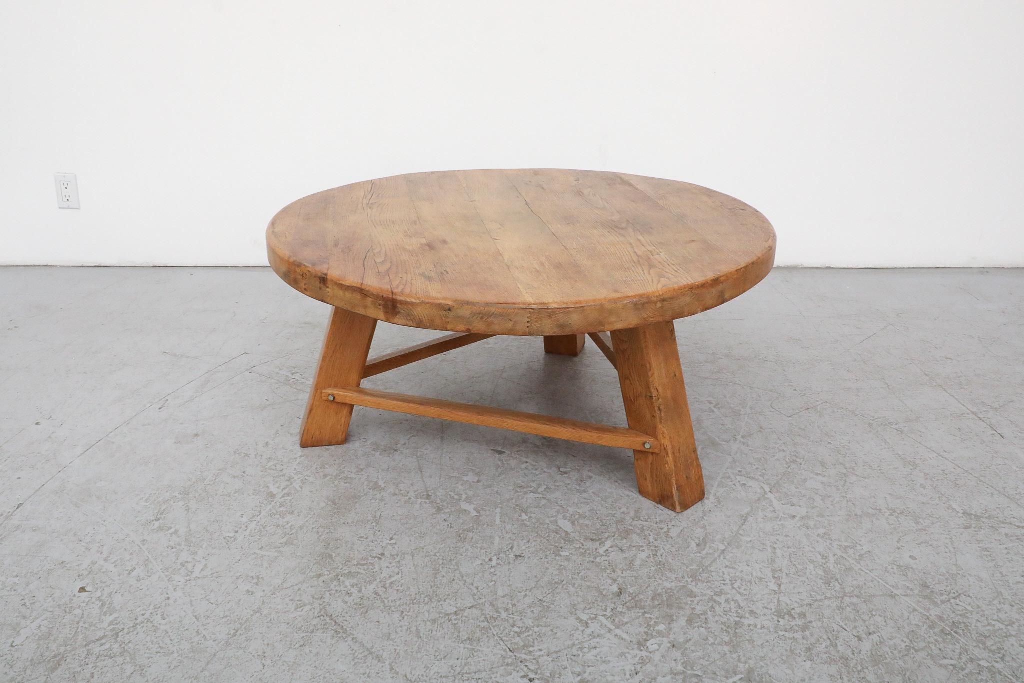 Stunning Brutalist Pierre Chapo Inspired Heavy Oak Coffee Table 9