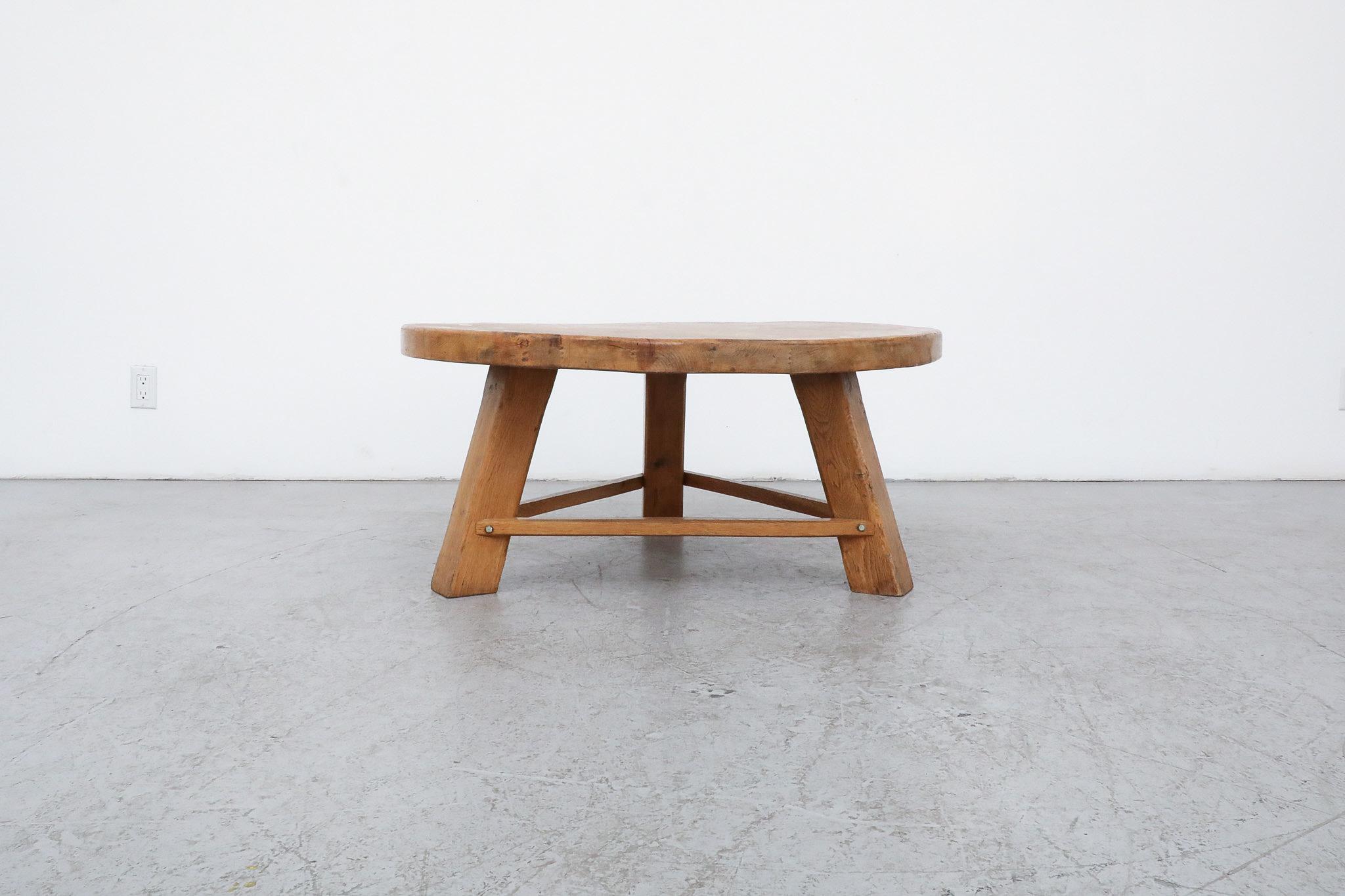 Mid-Century Modern Stunning Brutalist Pierre Chapo Inspired Heavy Oak Coffee Table