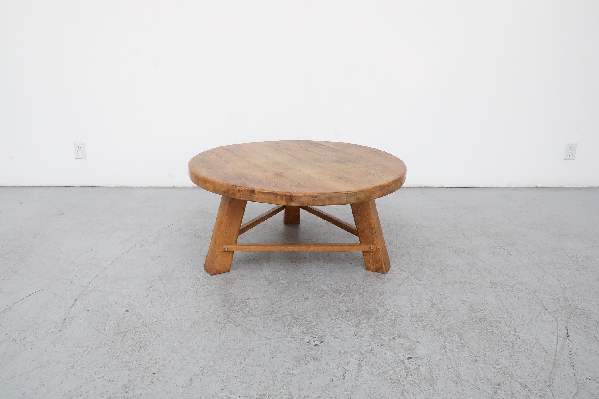 Dutch Stunning Brutalist Pierre Chapo Inspired Heavy Oak Coffee Table