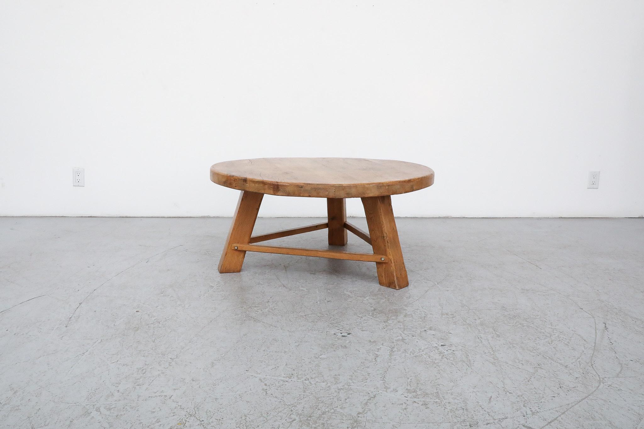 Stunning Brutalist Pierre Chapo Inspired Heavy Oak Coffee Table In Good Condition In Los Angeles, CA