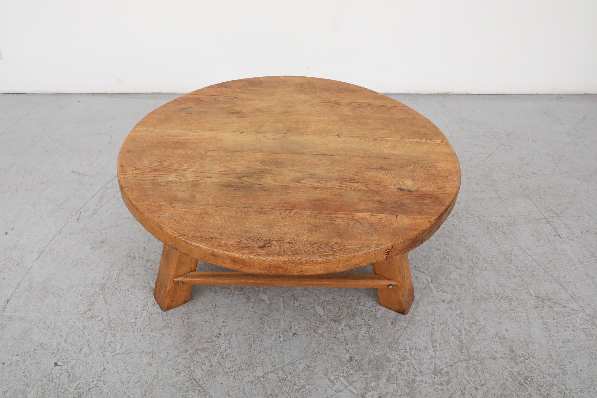 Stunning Brutalist Pierre Chapo Inspired Heavy Oak Coffee Table 2