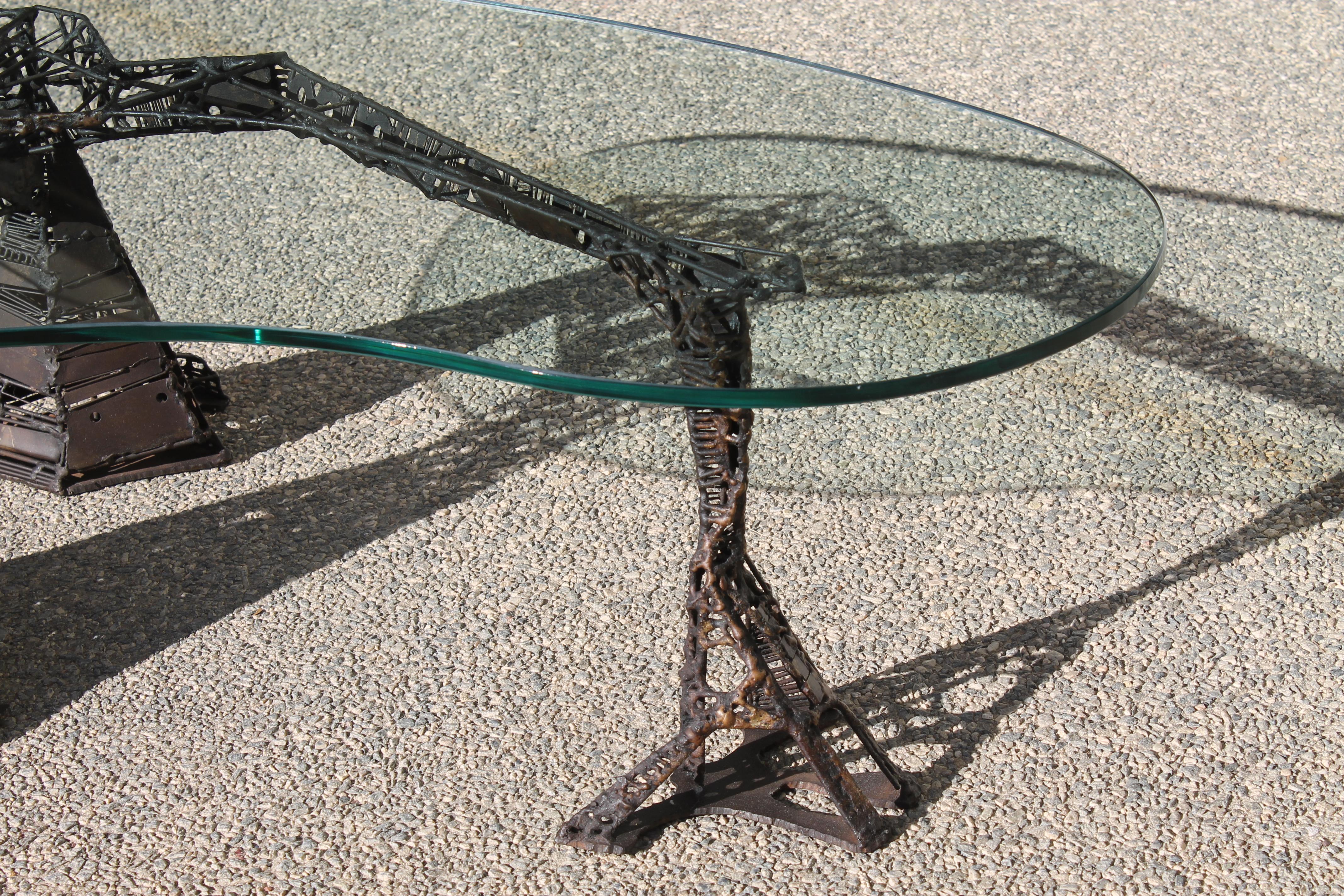 Stunning Brutalist Steel and Wire Architectural Cocktail Table For Sale 4