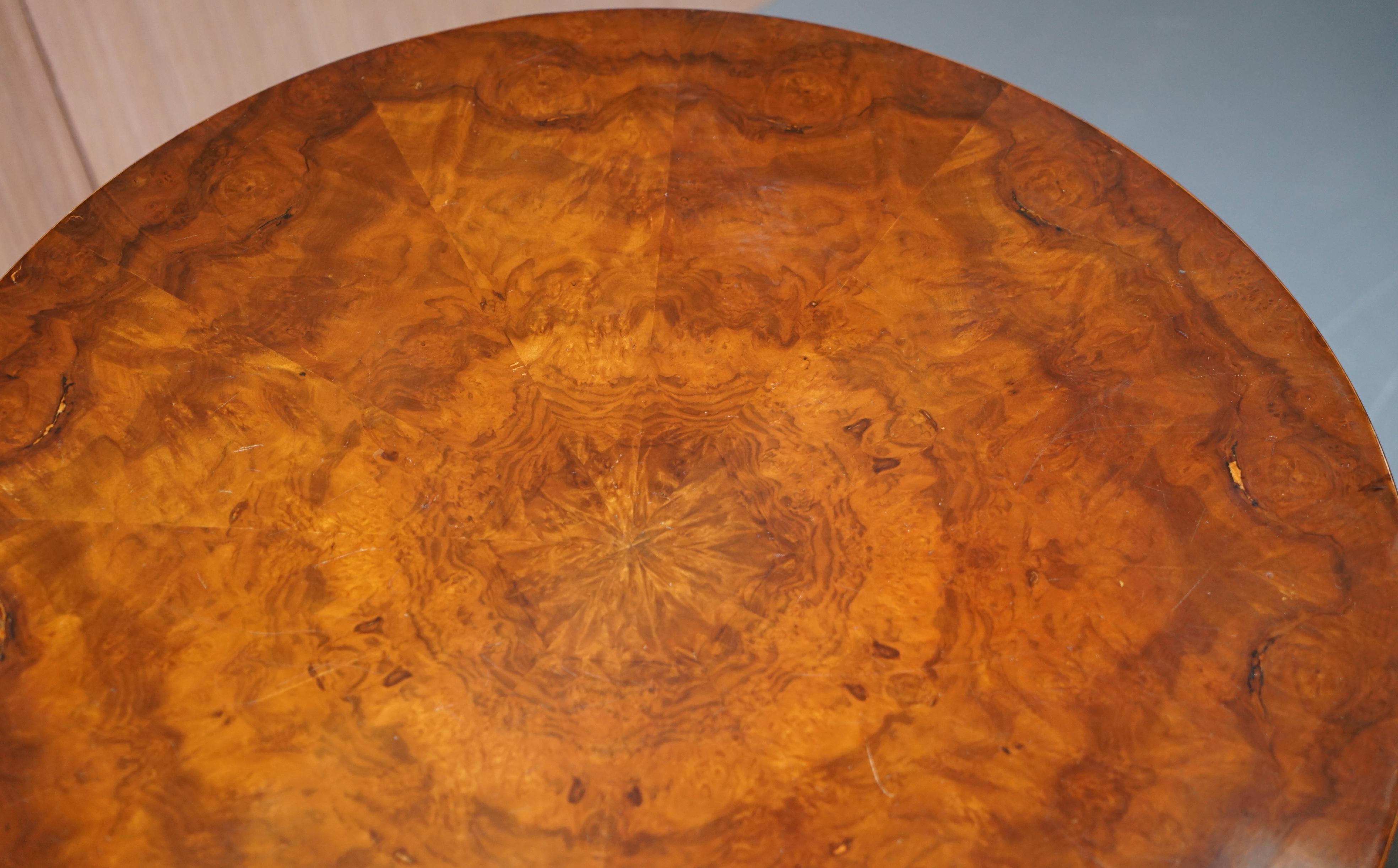 Stunning Burl Walnut Round Bookcase Table with Drawer Lion Hairy Paw Feet Burr 5