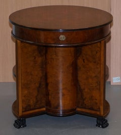 Stunning Burl Walnut Round Bookcase Table with Drawer Lion Hairy Paw Feet Burr