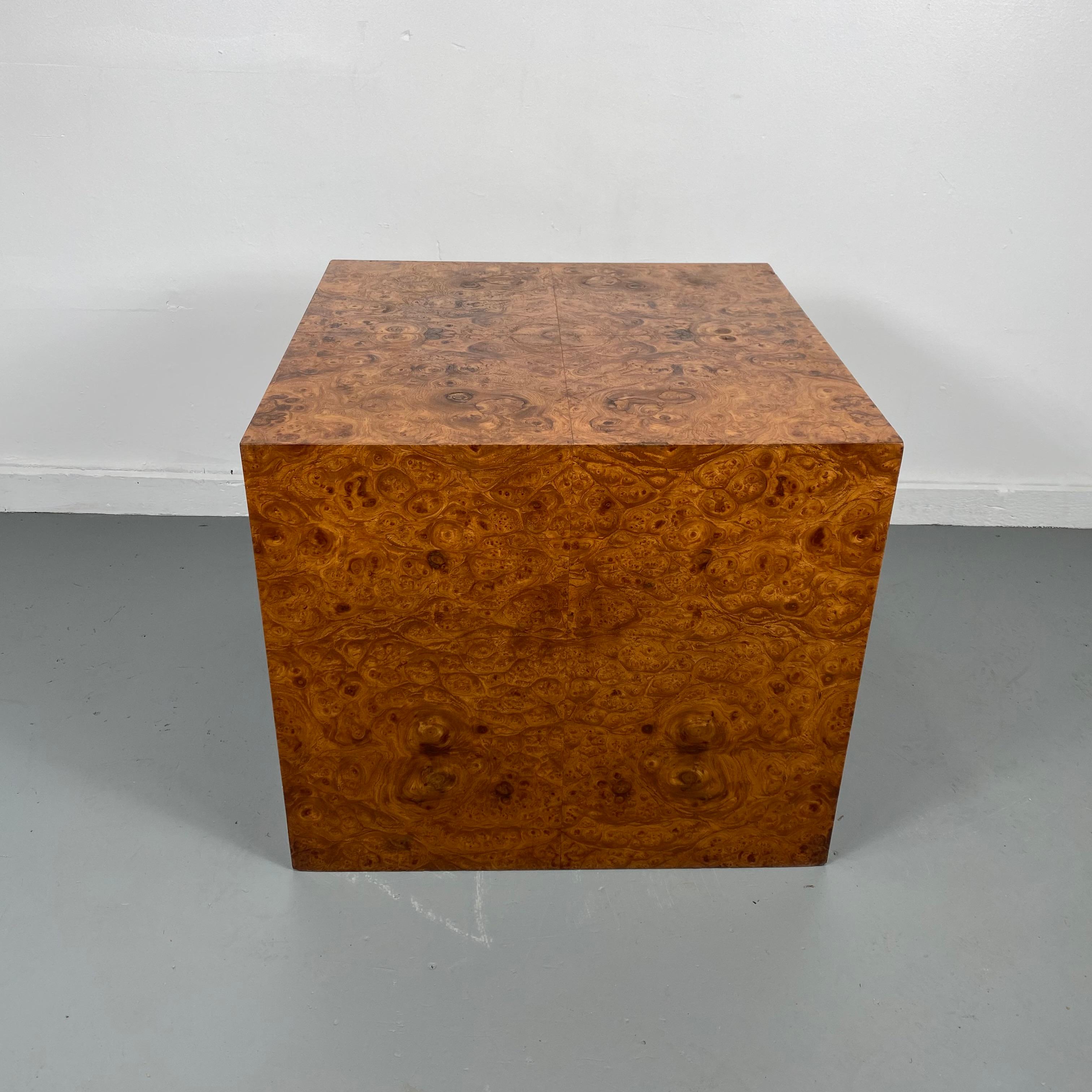 Mid-Century Modern Stunning Burl Wood Cube Table / Pedestal by Milo Baughman