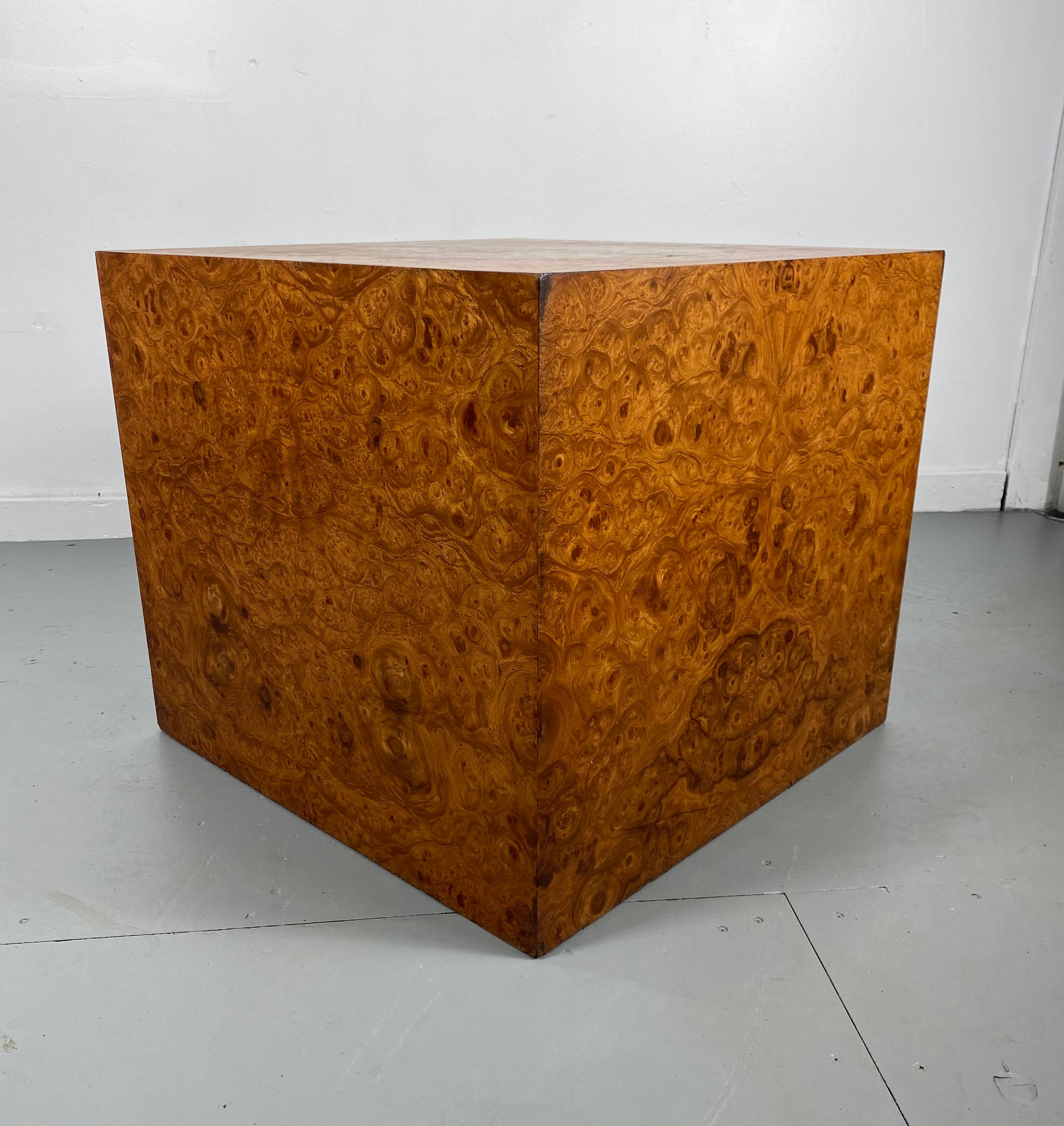 Stunning Burl Wood Cube Table / Pedestal by Milo Baughman In Good Condition In Buffalo, NY