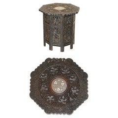 Stunning Burmese Folding Hardwood Antique Octagonal Side End Lamp Wine Table