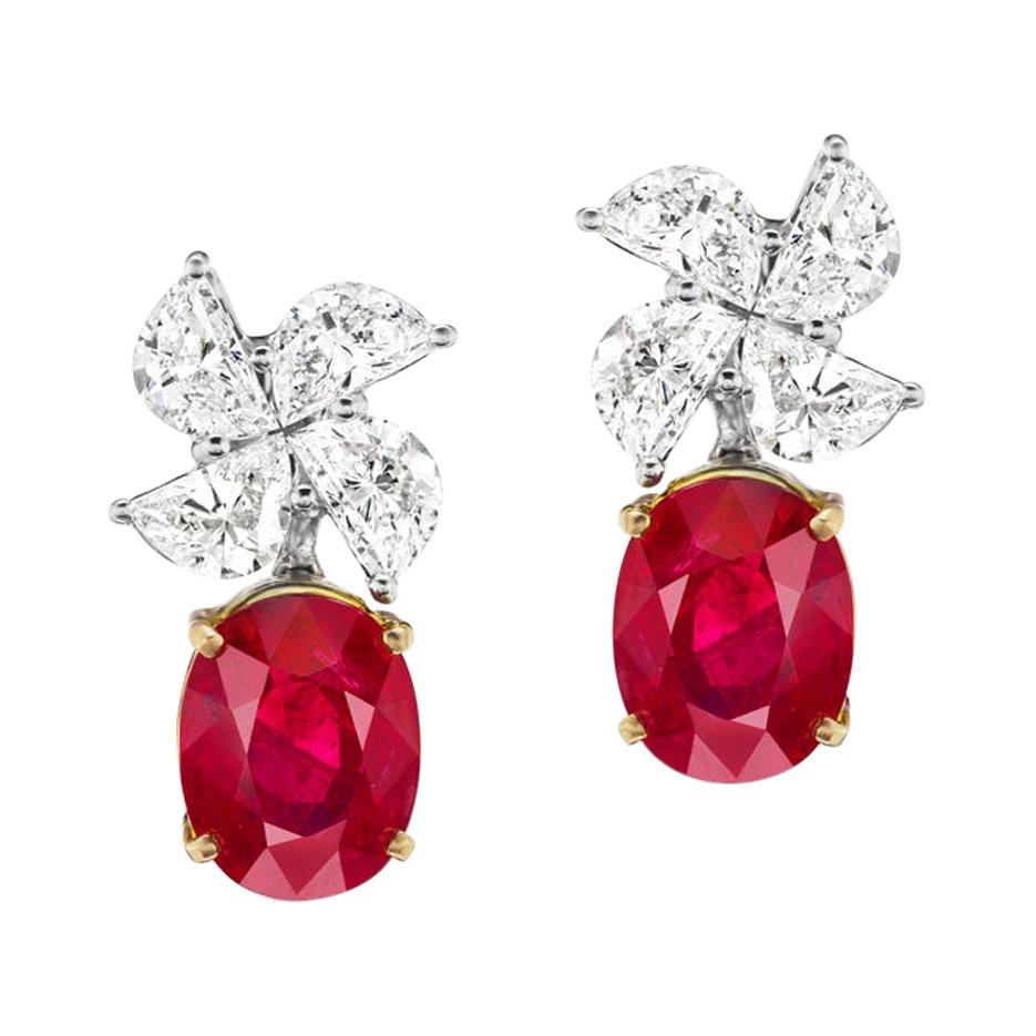Stunning Burmese Ruby and Diamond Earring For Sale