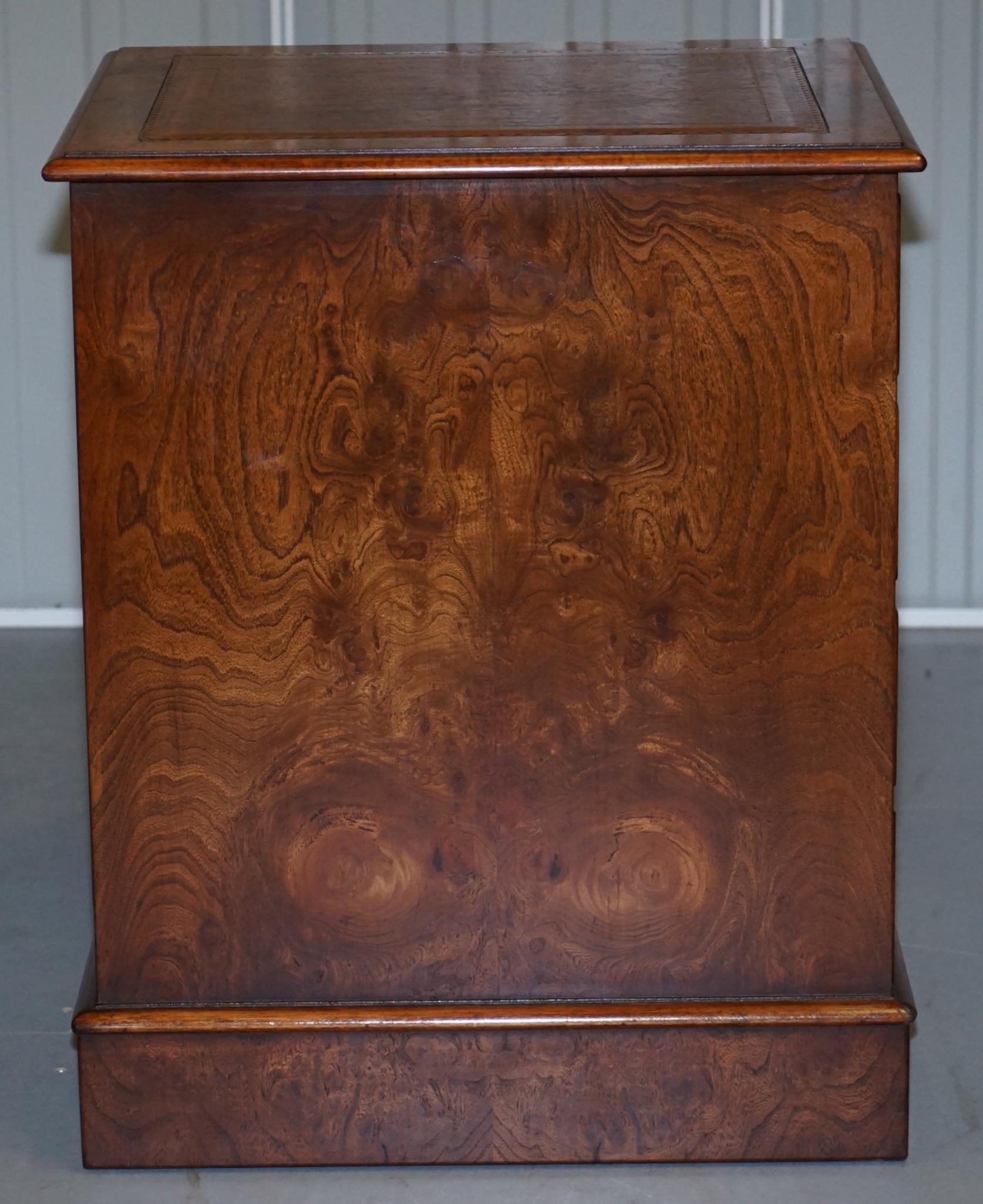Stunning Burr Elm Brown Leather Topped Filing Cabinet 4