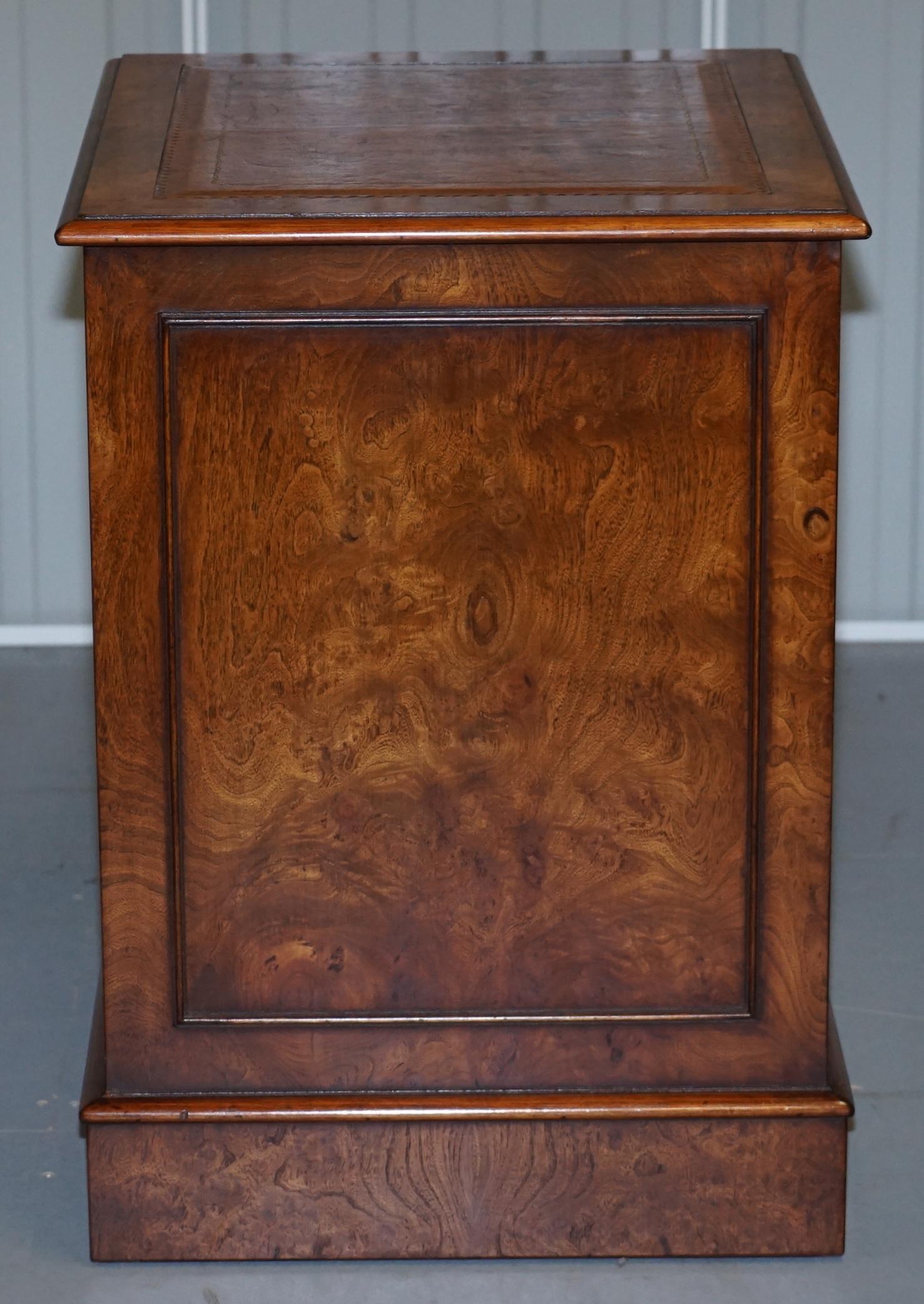 Stunning Burr Elm Brown Leather Topped Filing Cabinet 5