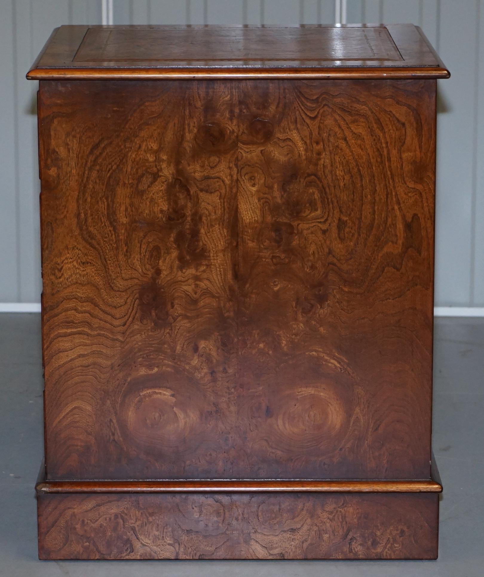 Stunning Burr Elm Brown Leather Topped Filing Cabinet 6