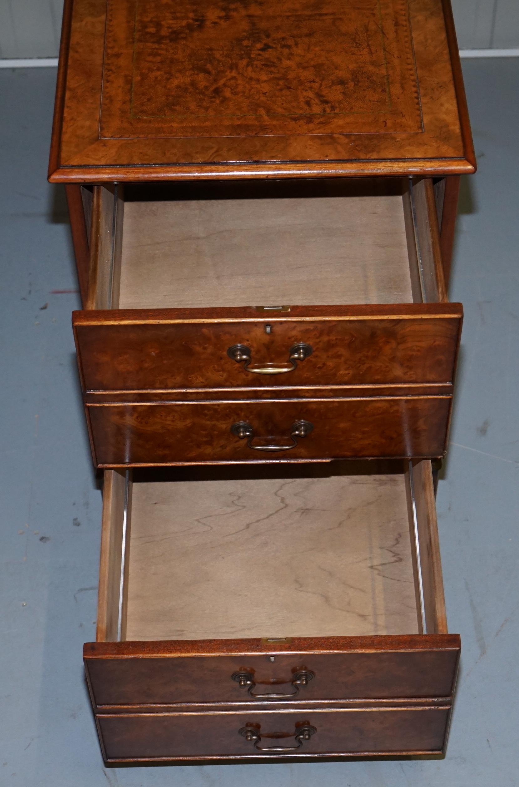 Stunning Burr Elm Brown Leather Topped Filing Cabinet 8