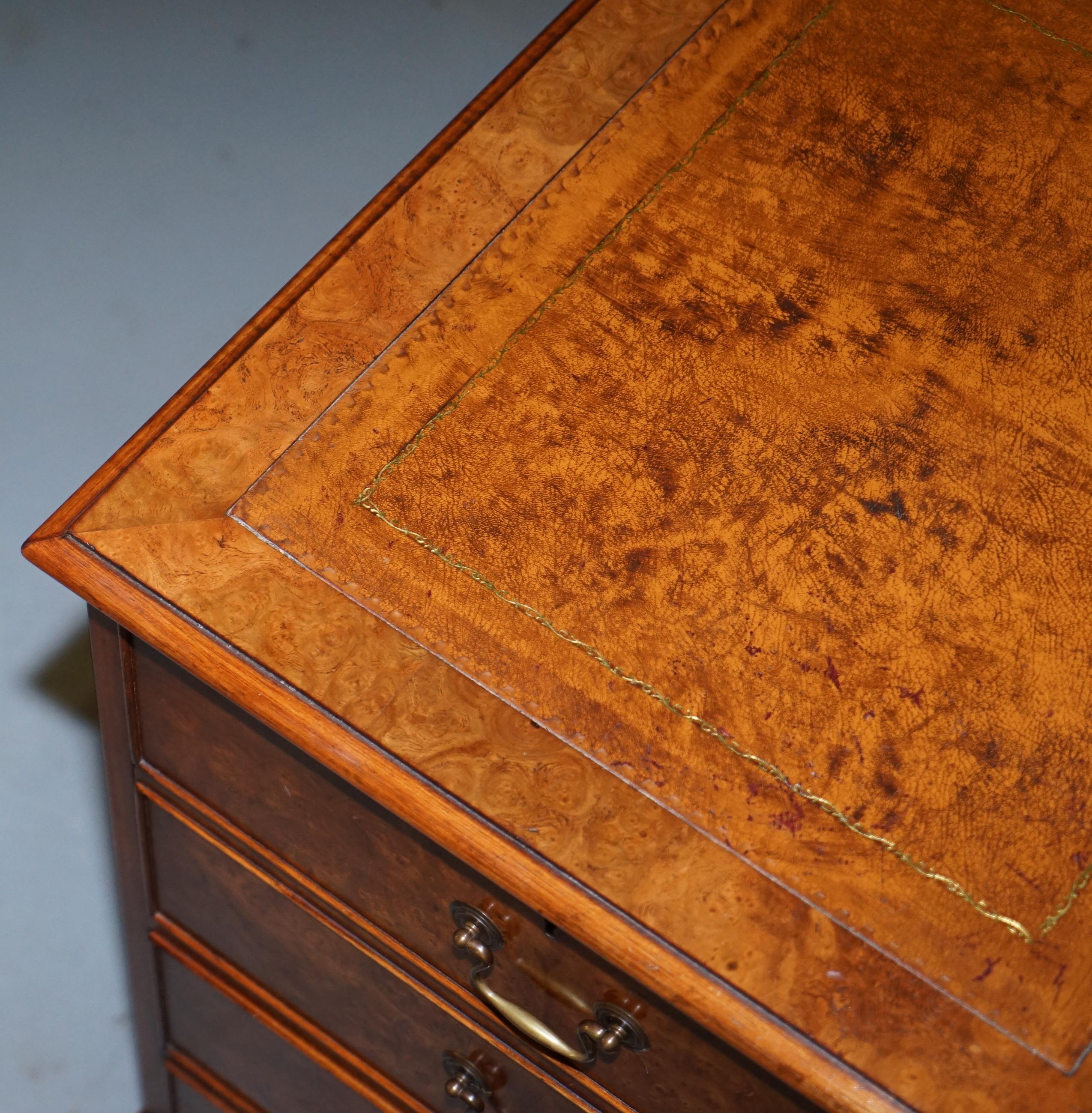 20th Century Stunning Burr Elm Brown Leather Topped Filing Cabinet