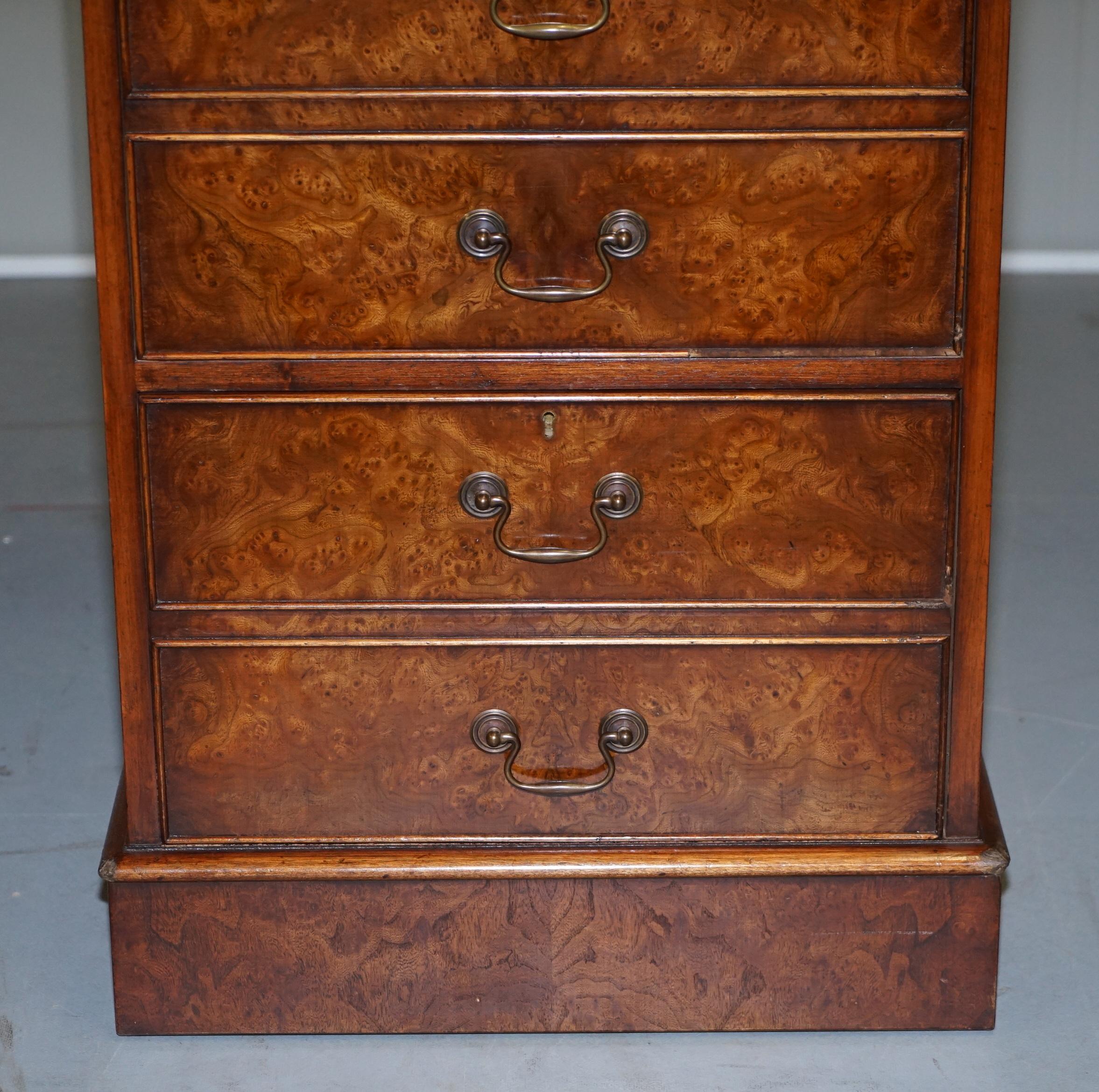 Stunning Burr Elm Brown Leather Topped Filing Cabinet 2