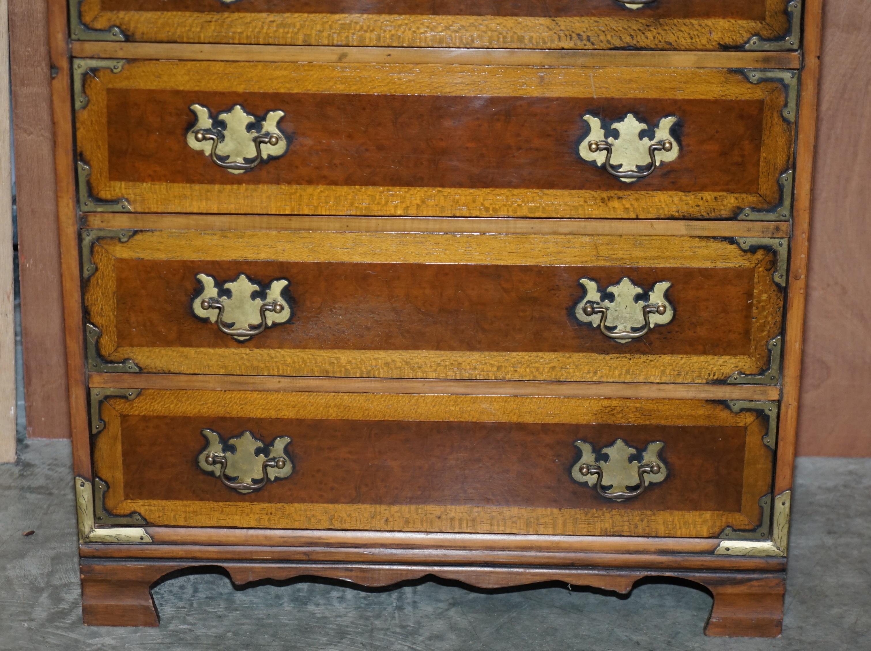 20th Century Stunning Burr Elm Chest of Drawers with Oversized Military Campaign Handles For Sale
