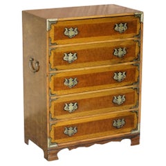 Stunning Burr Elm Chest of Drawers with Oversized Military Campaign Handles