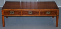 Stunning Burr Elm Harrods Kennedy Military Campaign Coffee Table Three Drawers