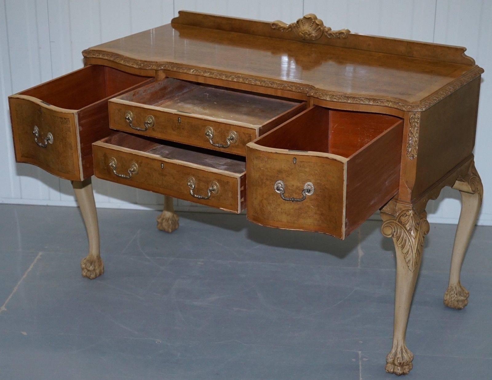 Stunning Burr Walnut Art Deco Sideboard Lion Hairy Paw Feet Cabriolet Legs 3