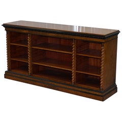Stunning Burr Walnut Break Front Open Bookcase Sideboard Ebonized Barley Twist
